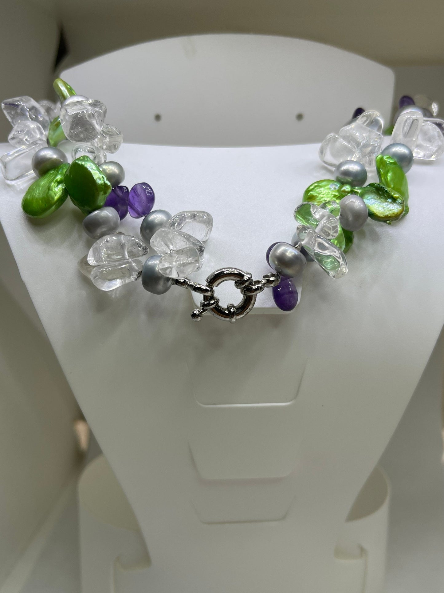 Freshwater Pearl Amethyst Quartz Double Strand Adjustable Sterling Silver Clasp Necklace (17-32 inches)