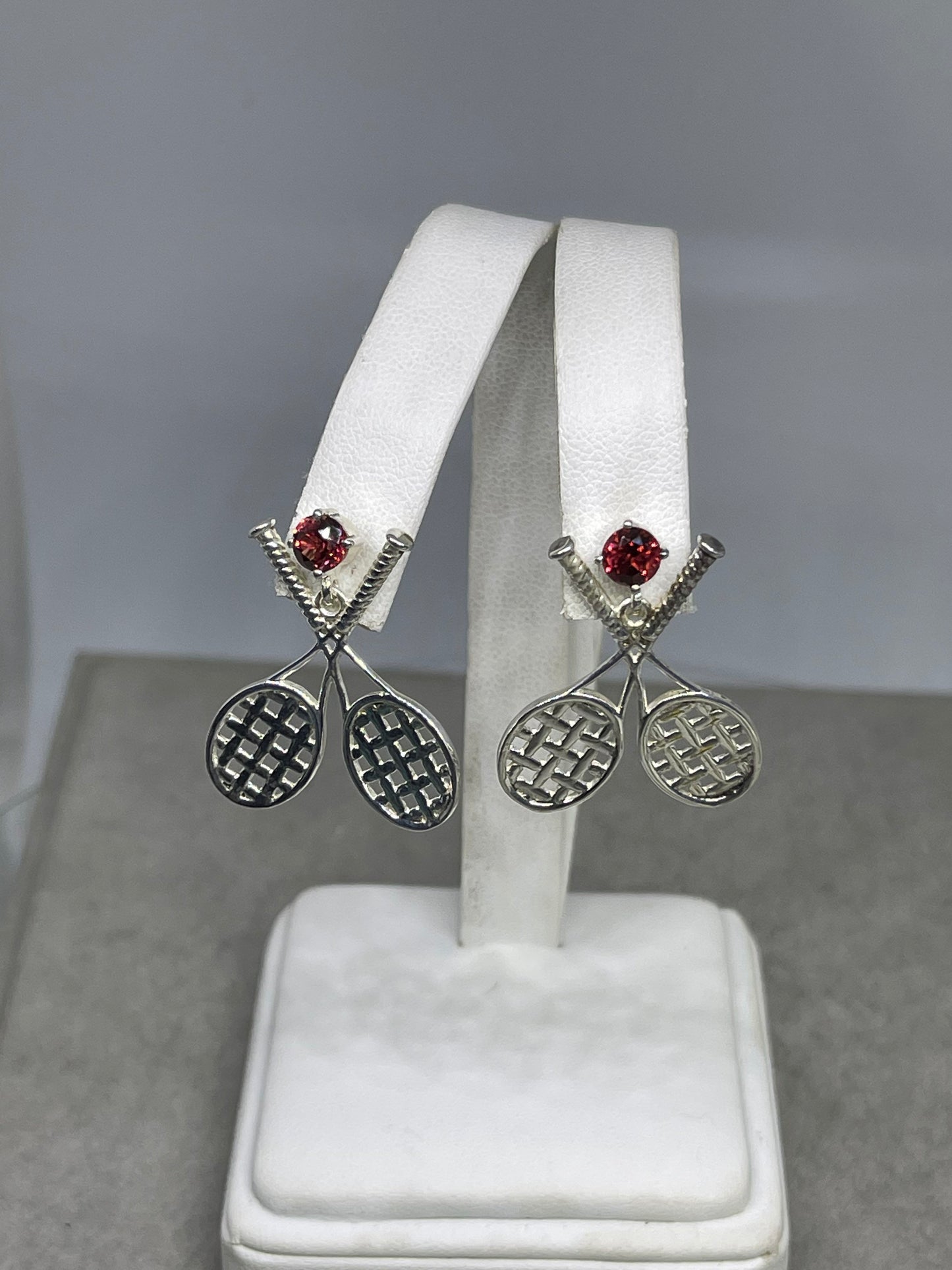 Garnet Sterling Silver Tennis Dangle Earrings