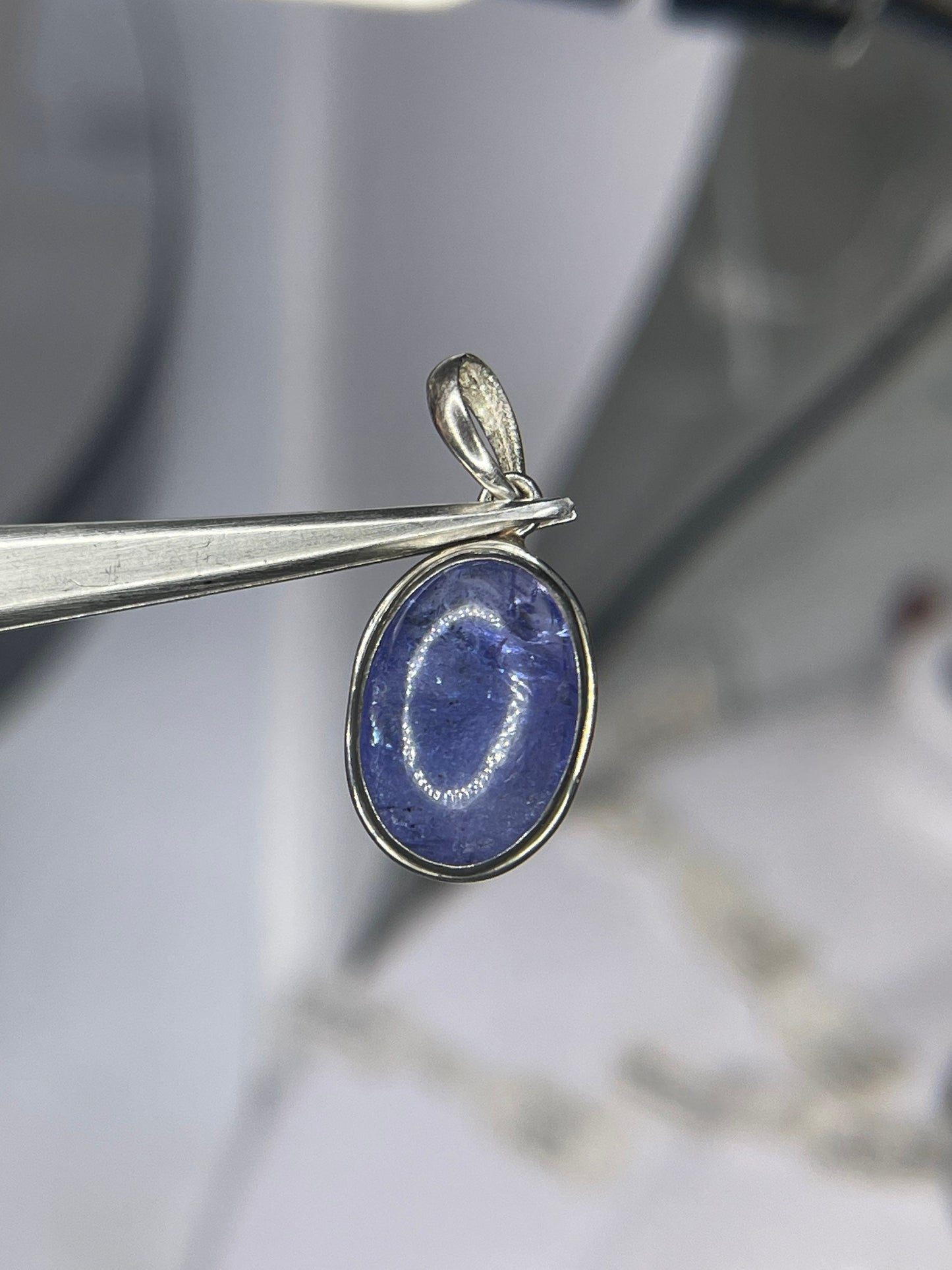 Natural Tanzanite Cabochon Sterling Silver Pendant