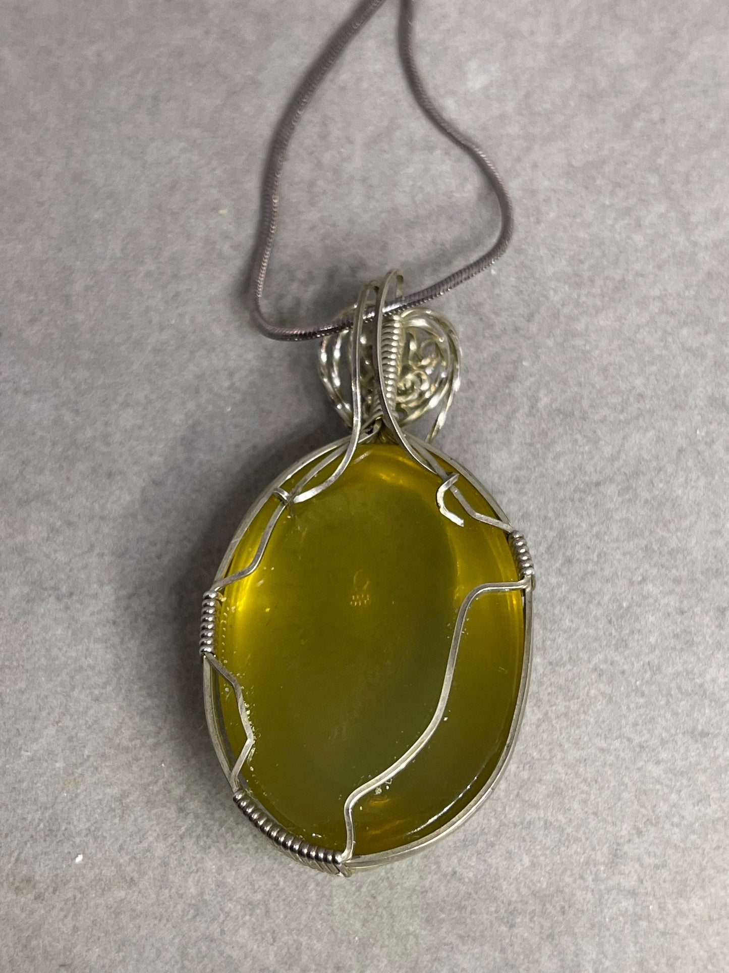 Natural Ouro Verde Quartz Sterling Silver Wire Wrapped Pendant & Necklace