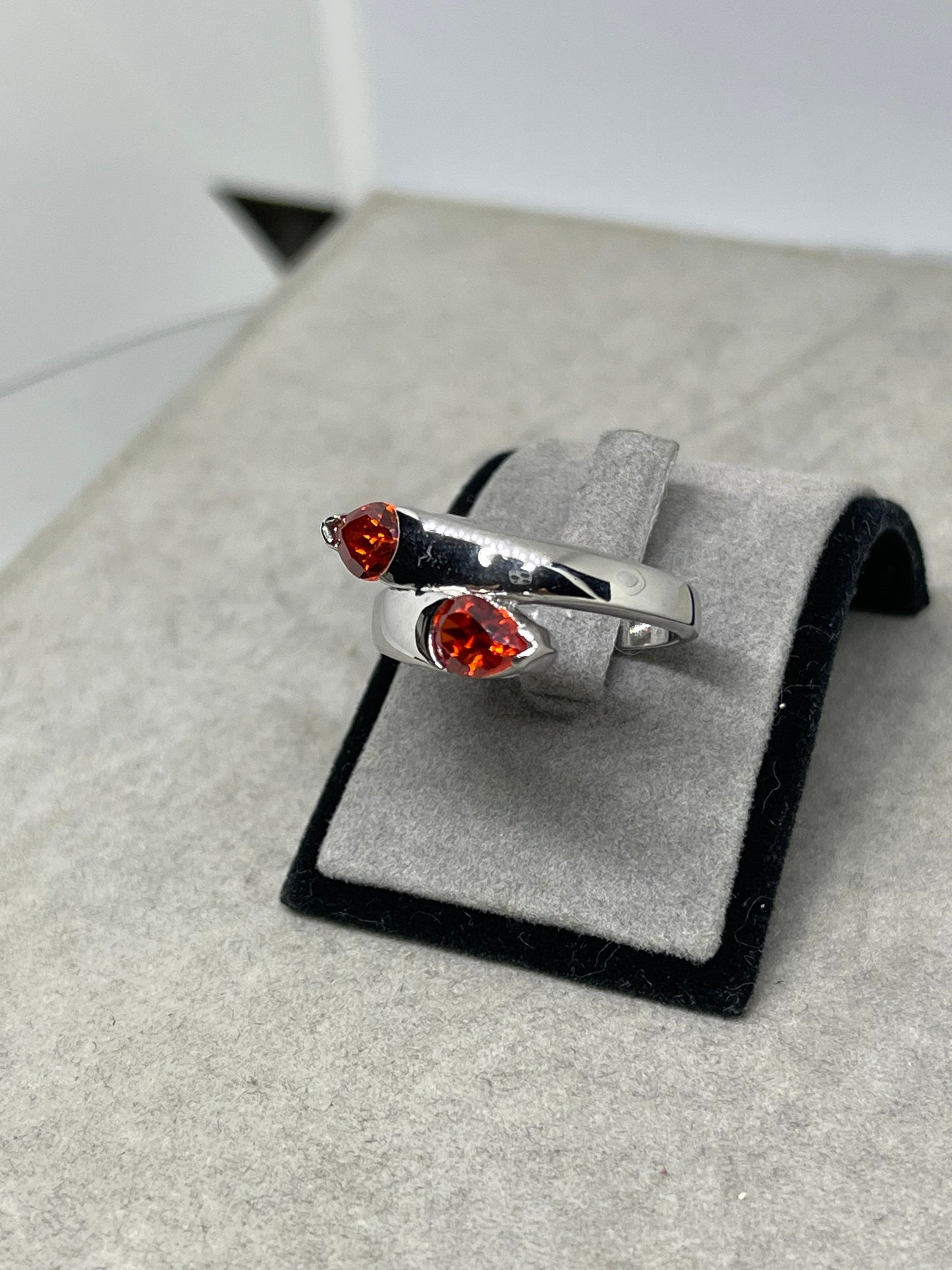 Orange Cubic Zirconia Sterling Silver Ring (Size 7)