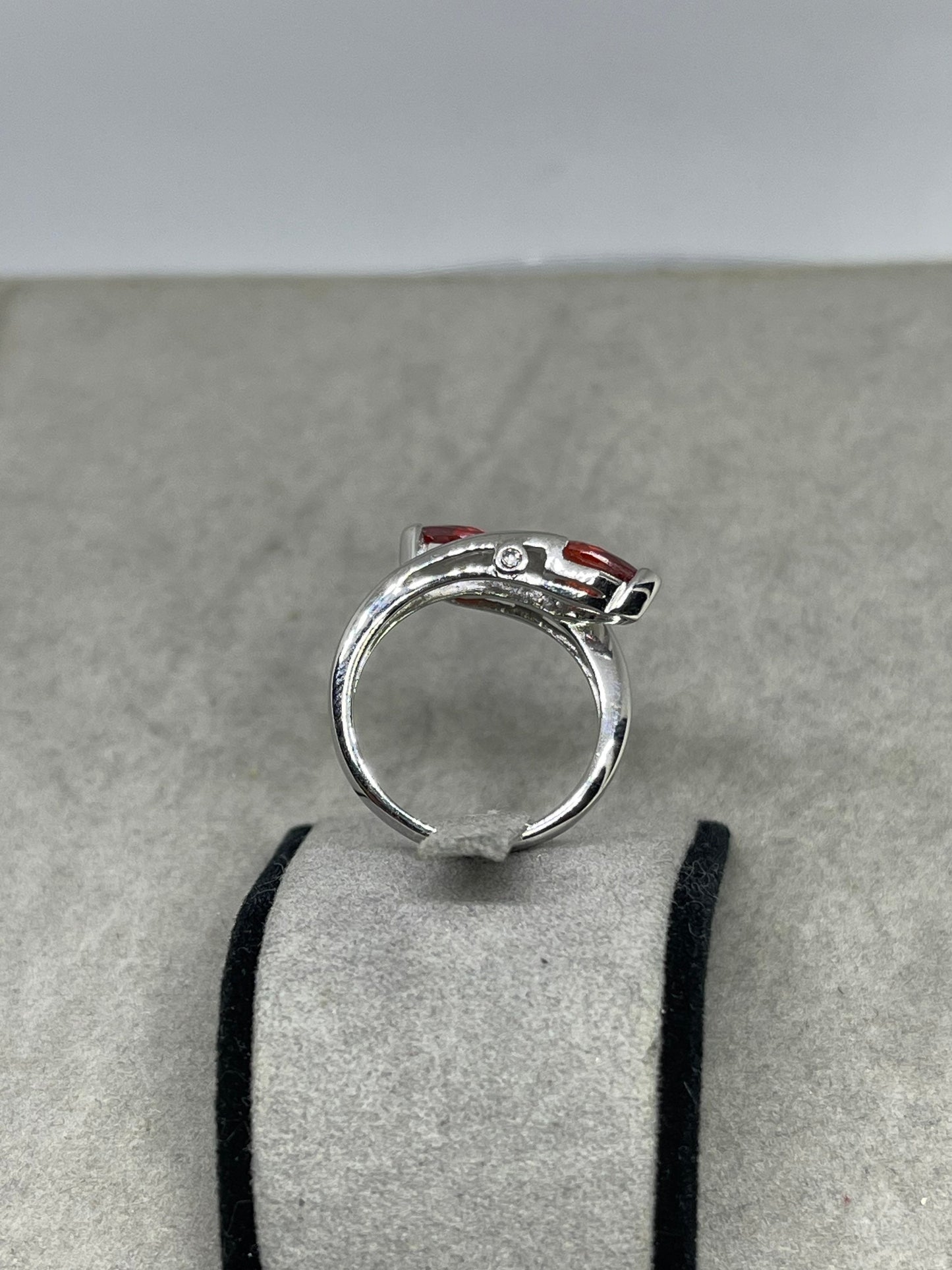 Orange Cubic Zirconia Sterling Silver Ring (Size 7)