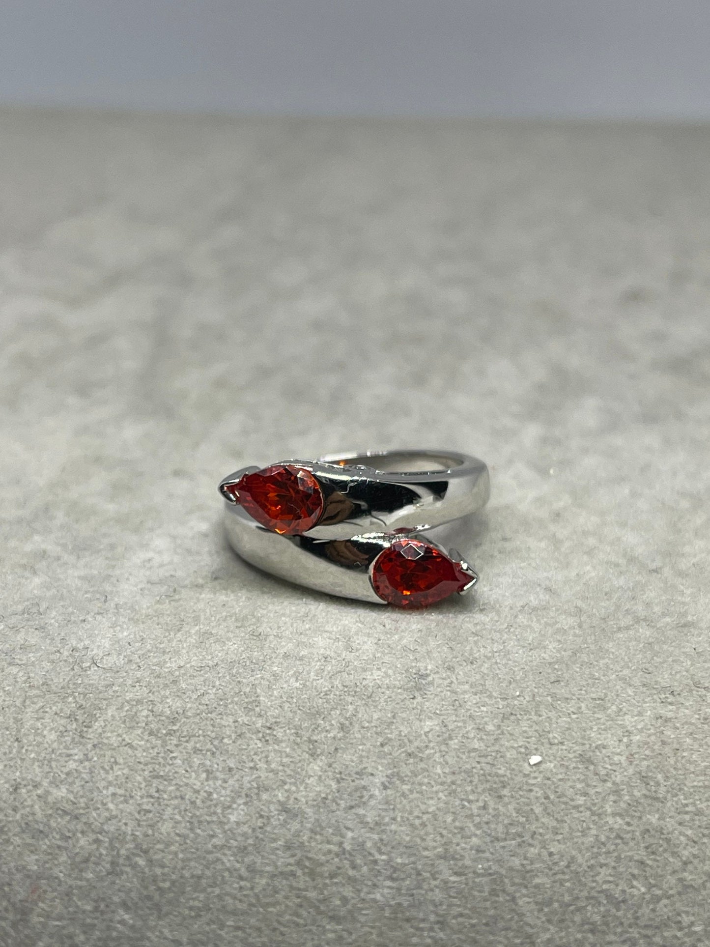 Orange Cubic Zirconia Sterling Silver Ring (Size 7)