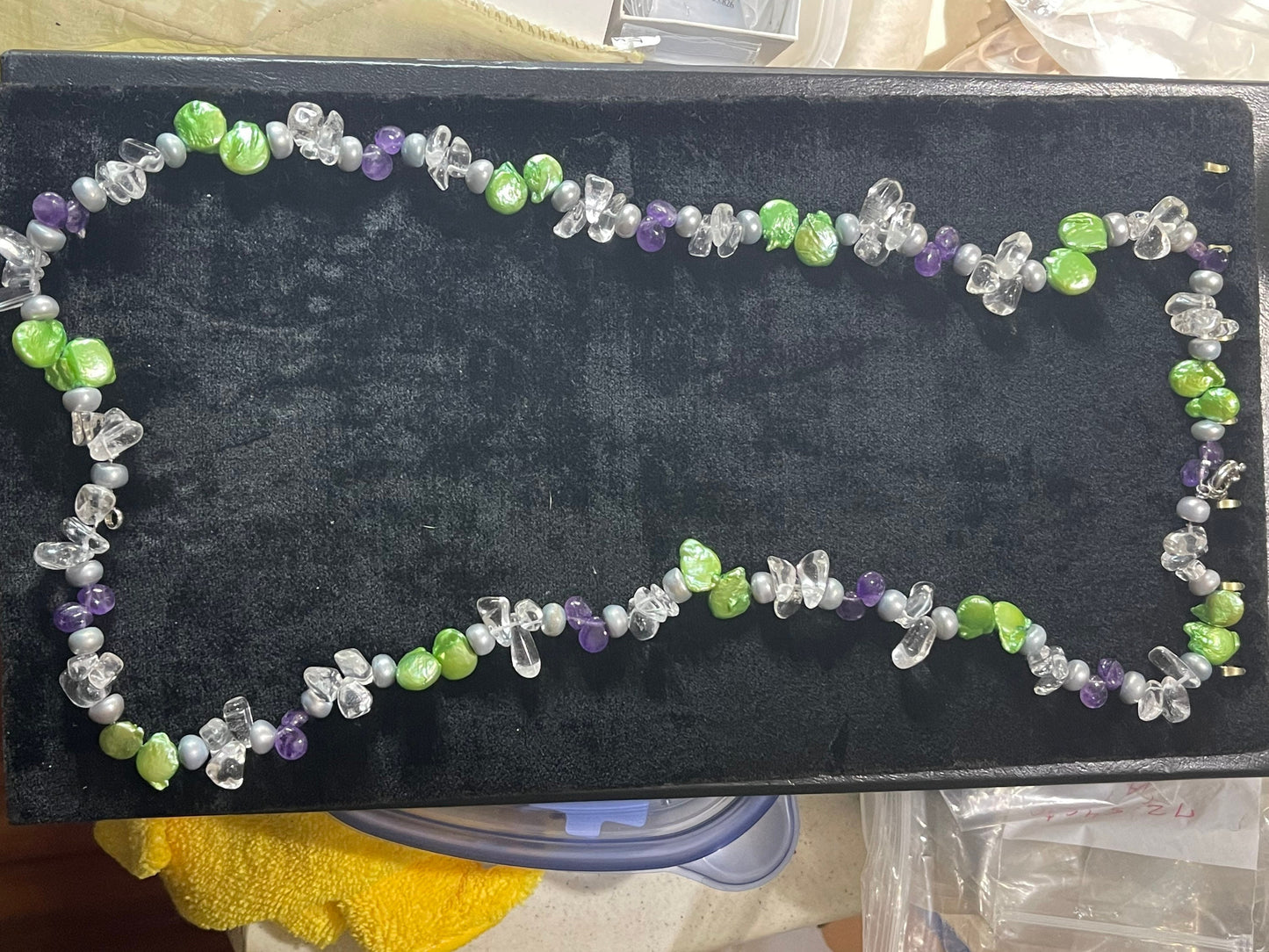 Freshwater Pearl Amethyst Quartz Double Strand Adjustable Sterling Silver Clasp Necklace (17-32 inches)