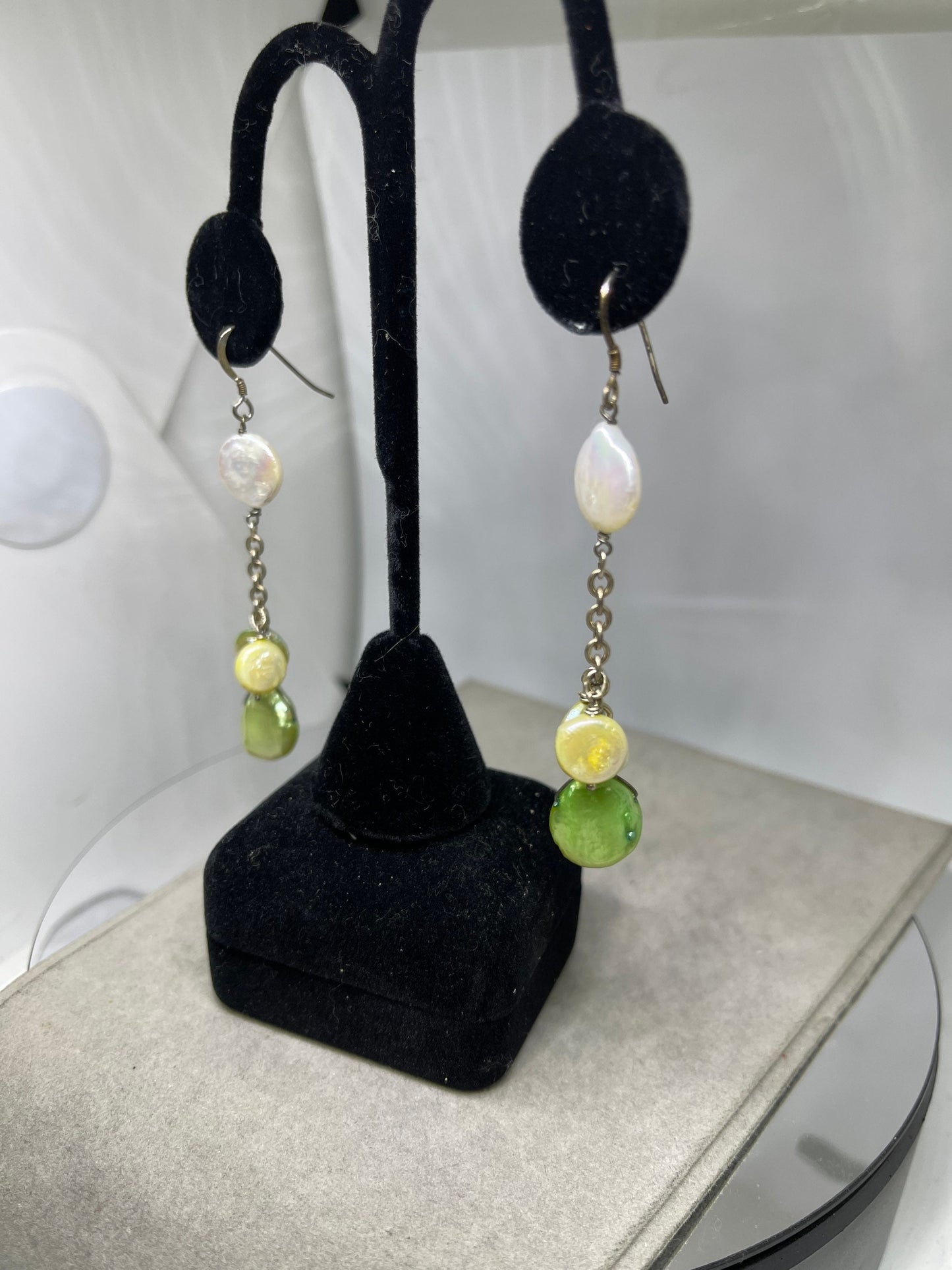 Natural Freshwater Coin Pearl Sterling Silver Dangle Earrings