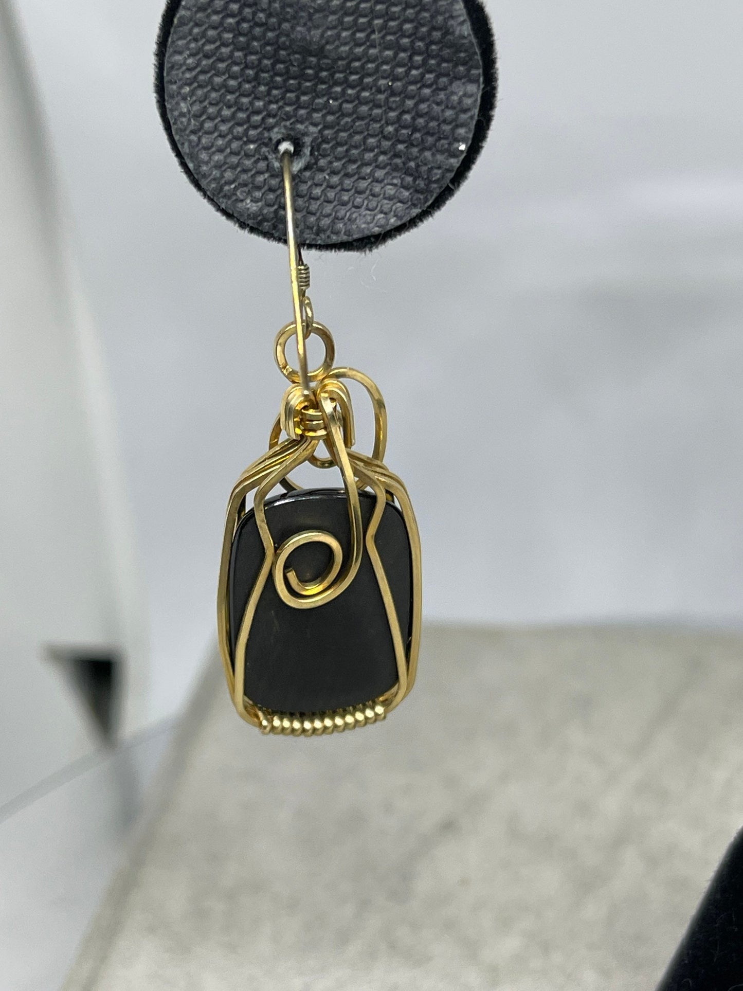 24K Black Jade 14K GF Wire Wrapped Dangle Earrings