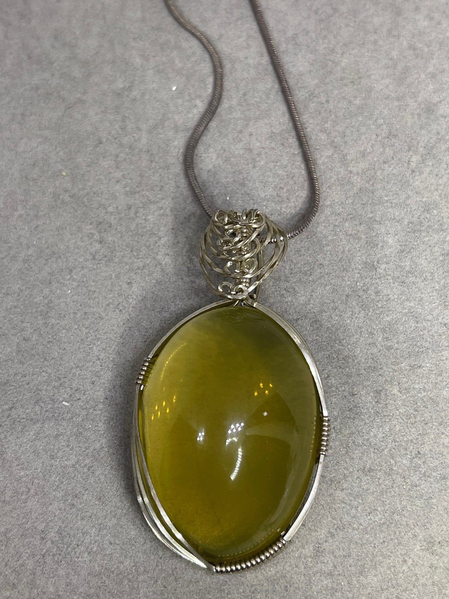 Natural Ouro Verde Quartz Sterling Silver Wire Wrapped Pendant & Necklace