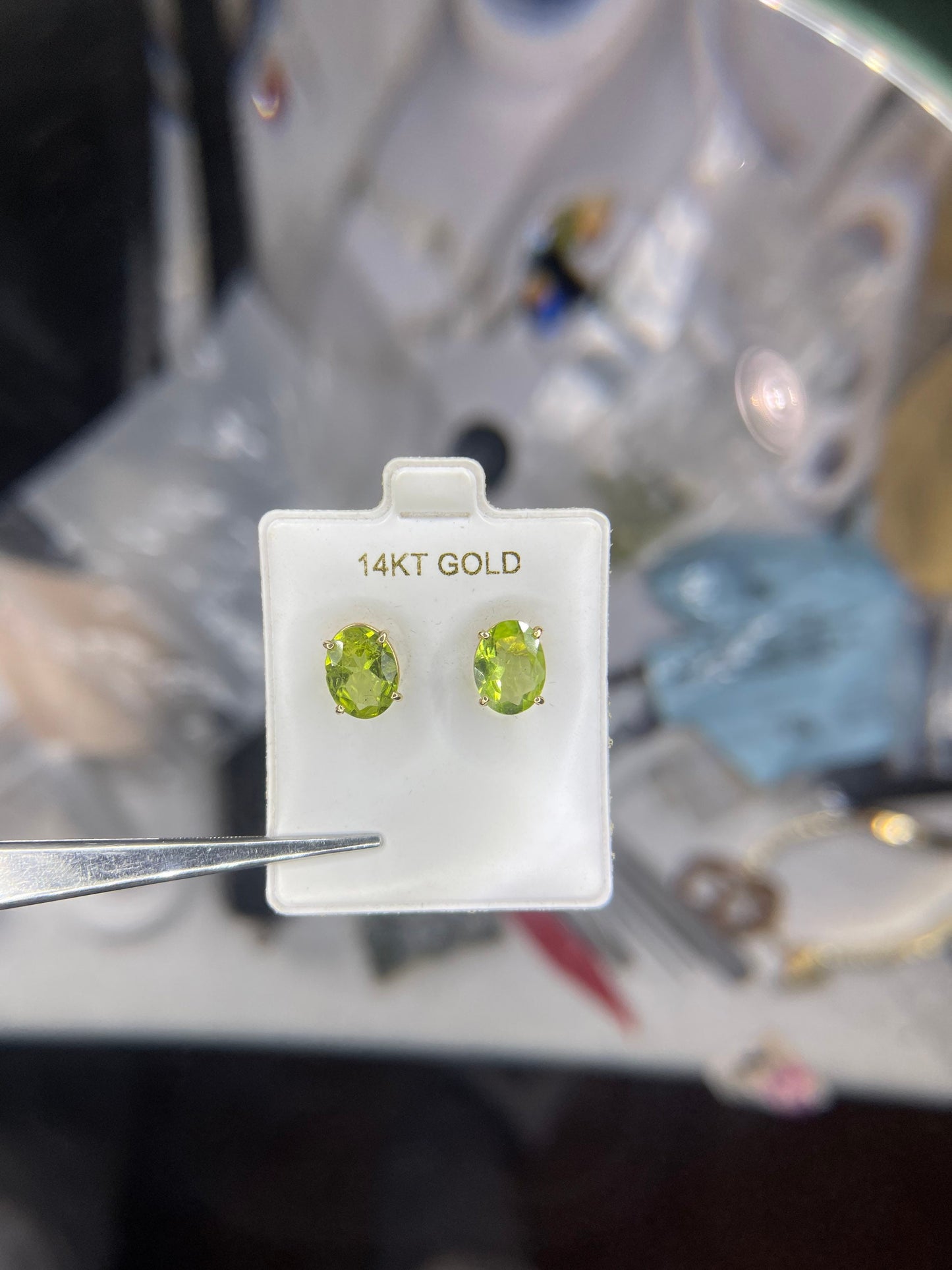 6 Carat Natural Peridot 14k Yellow Gold Stud Earrings
