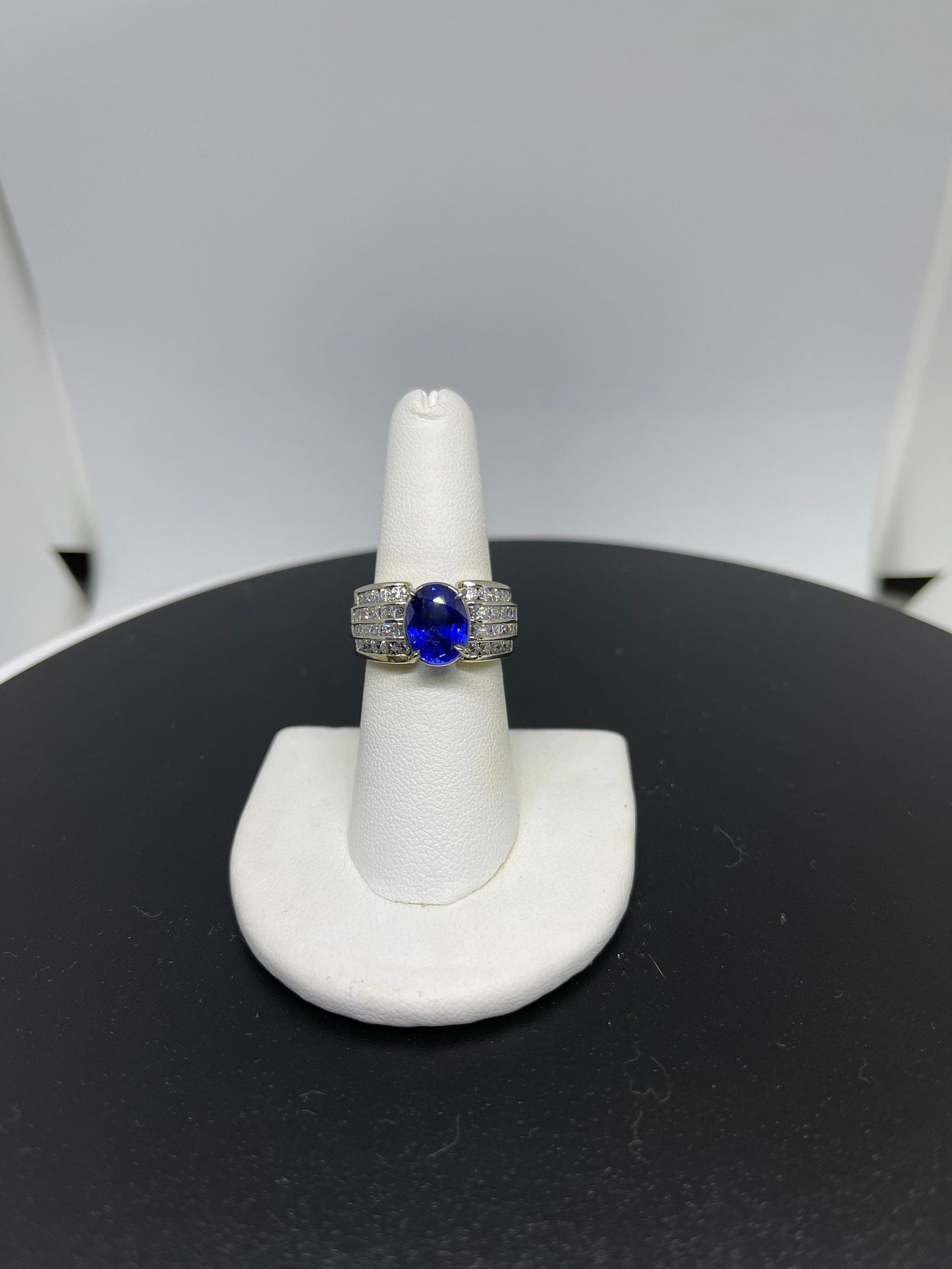 GIA Certified Tiffany & Co. 3.38 CT Blue Sapphire And 1.83 CT Diamond 18K Gold Ring (Size 7)