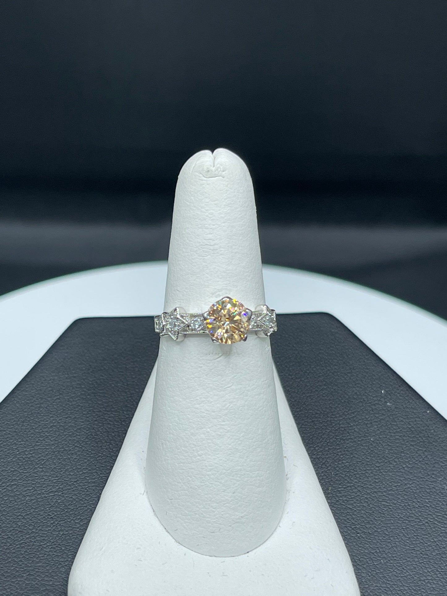 1.30 Carat Champagne Cubic Zirconia Sterling Silver Ring (Size 7.25)