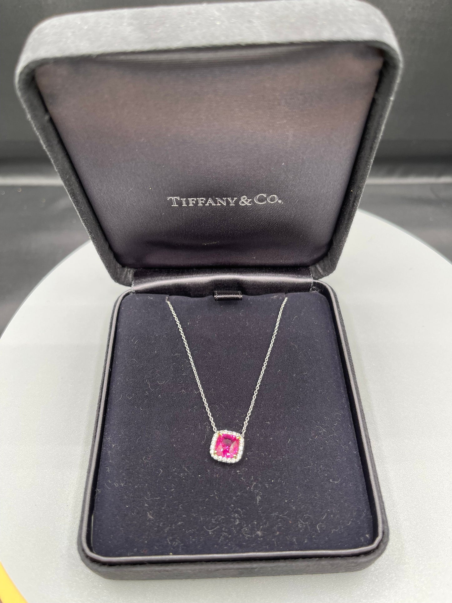 GIA Certified Tiffany & Co. Pink Sapphire And Diamond Platinum Necklace