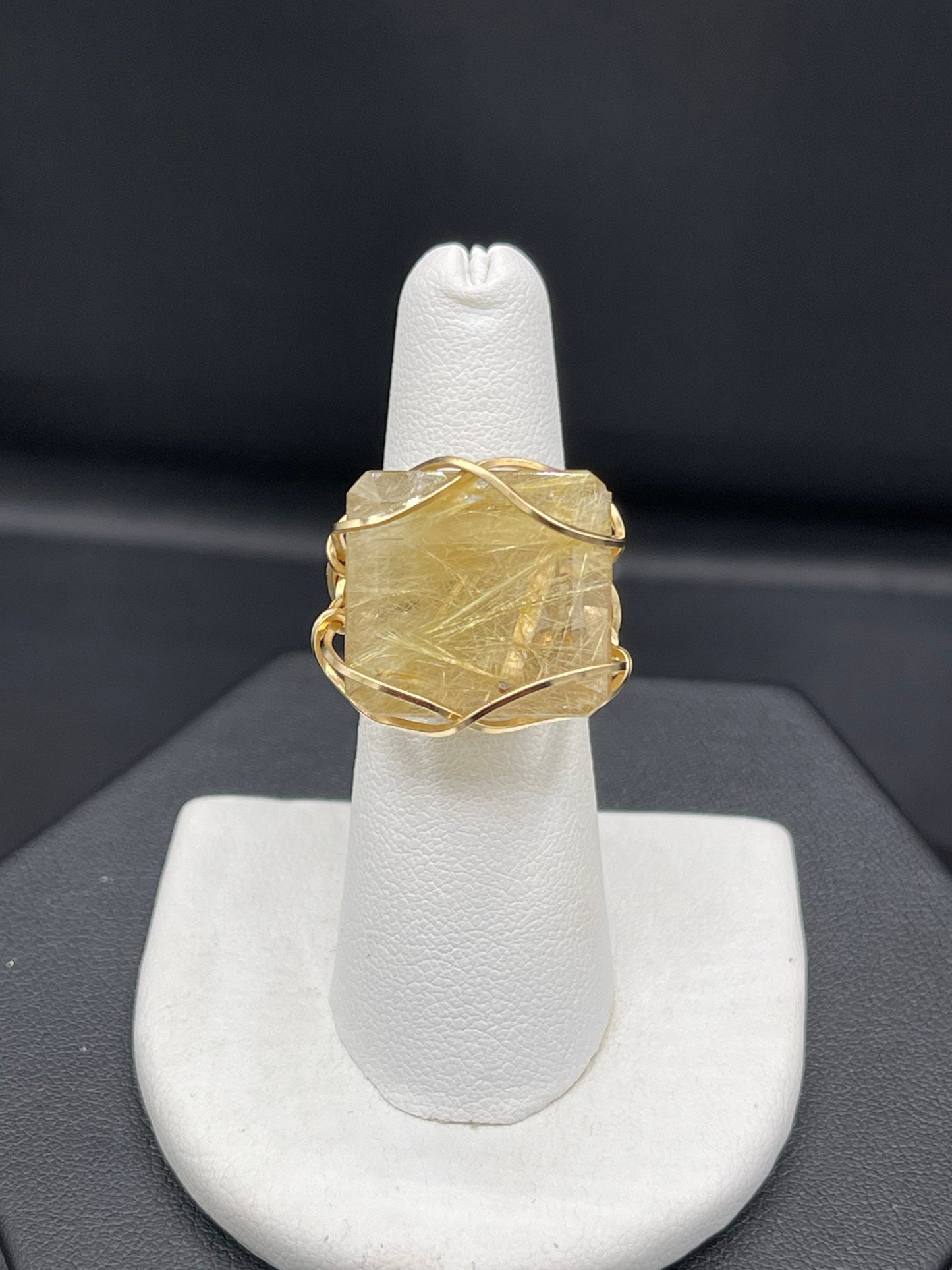 Natural 44 Carat Rutile Quartz 14k Gold Filled Wire Wrapped Handmade Ring (Size 7)