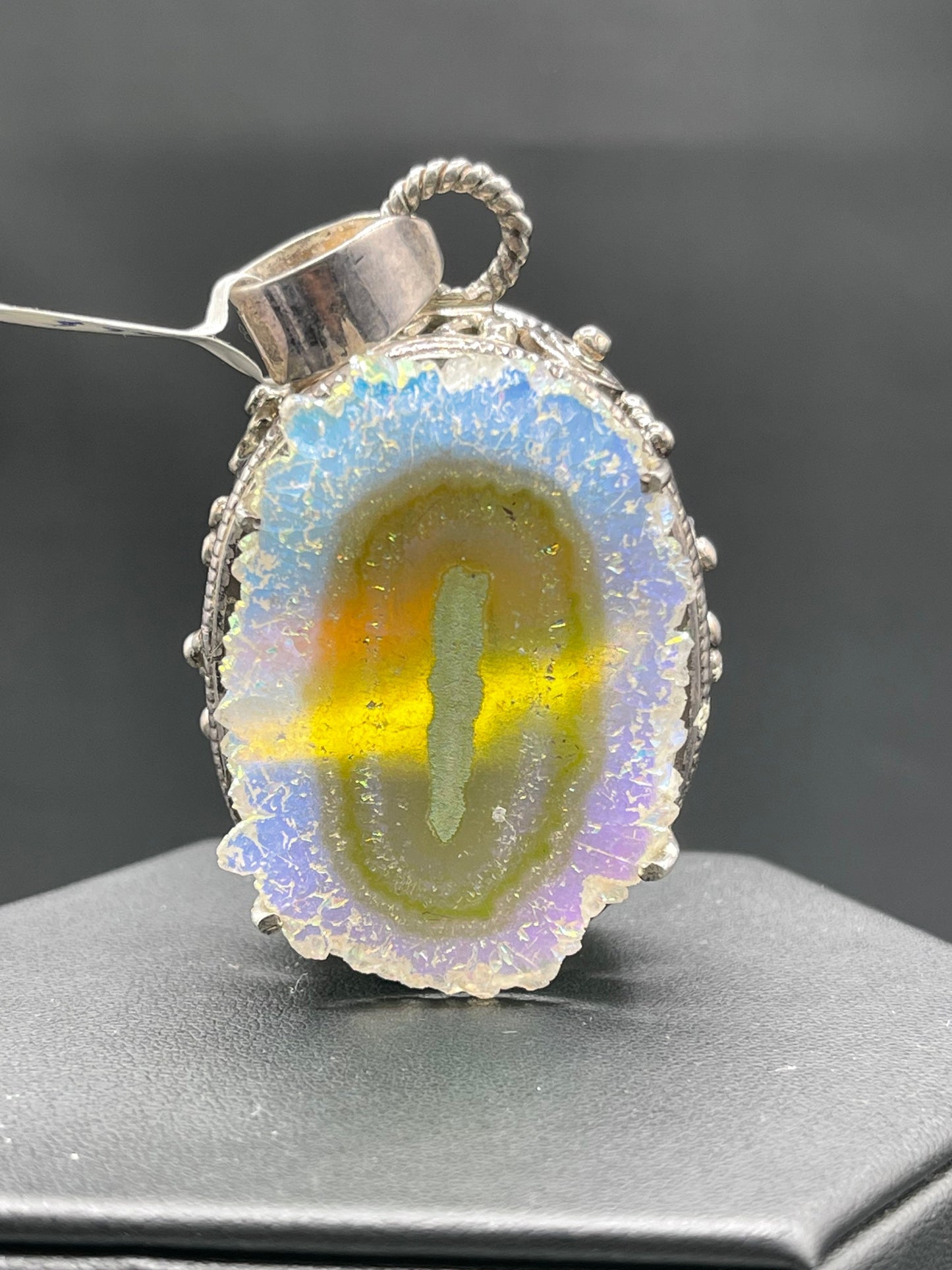 Druzy Quartz Color Shifting Sterling Silver Pendant