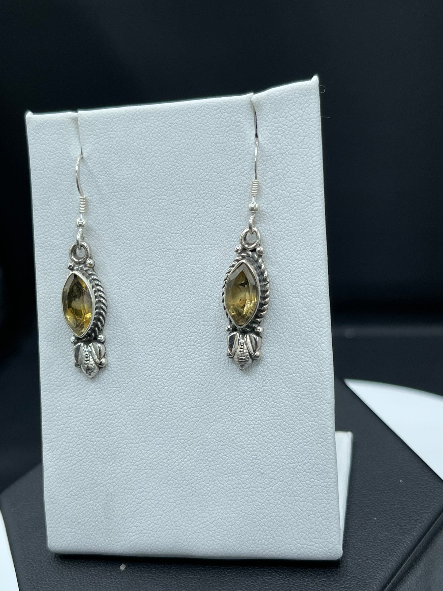 Handmade Citrine Marquise Cut Sterling Silver Dangle Earrings