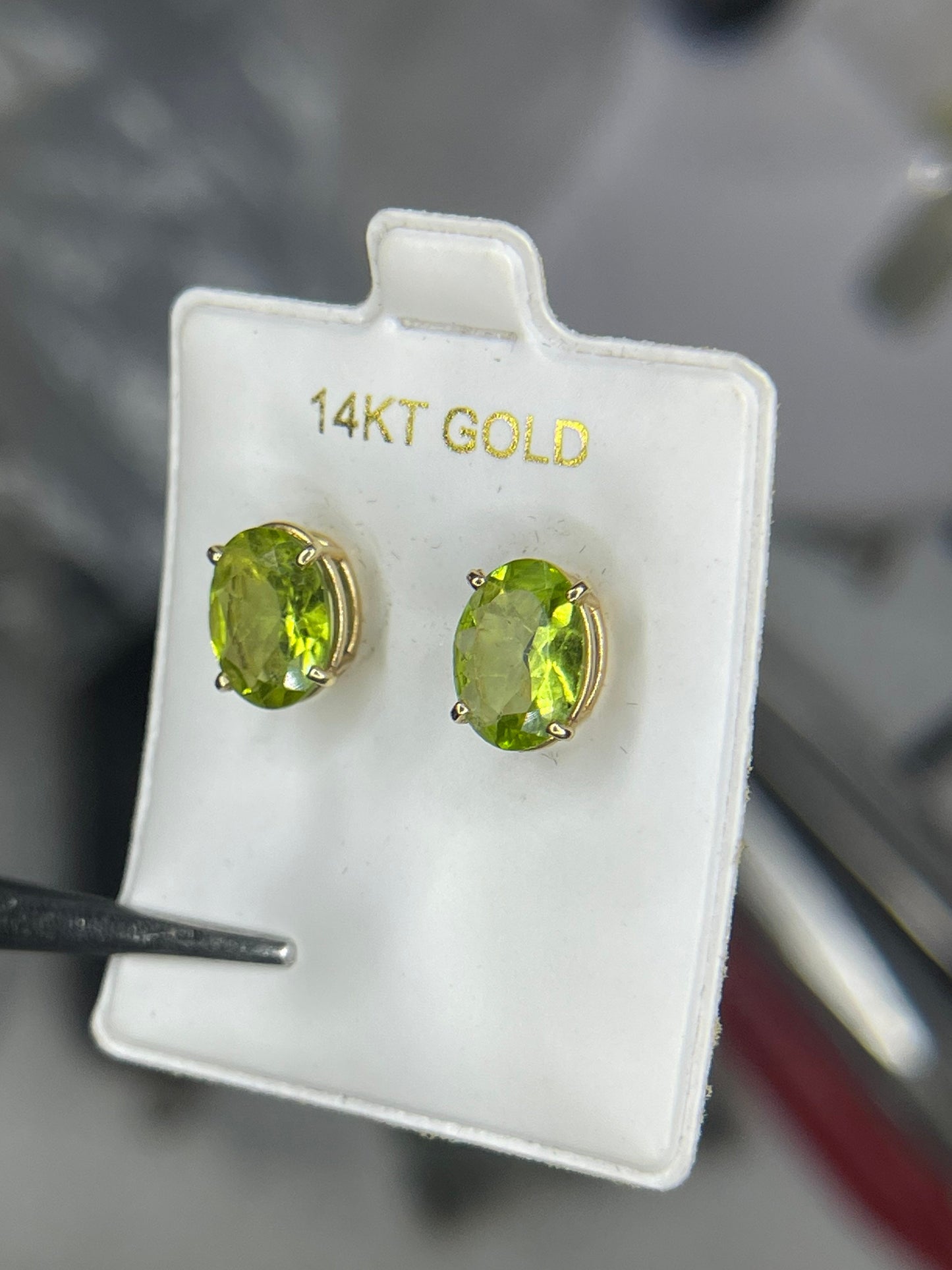6 Carat Natural Peridot 14k Yellow Gold Stud Earrings