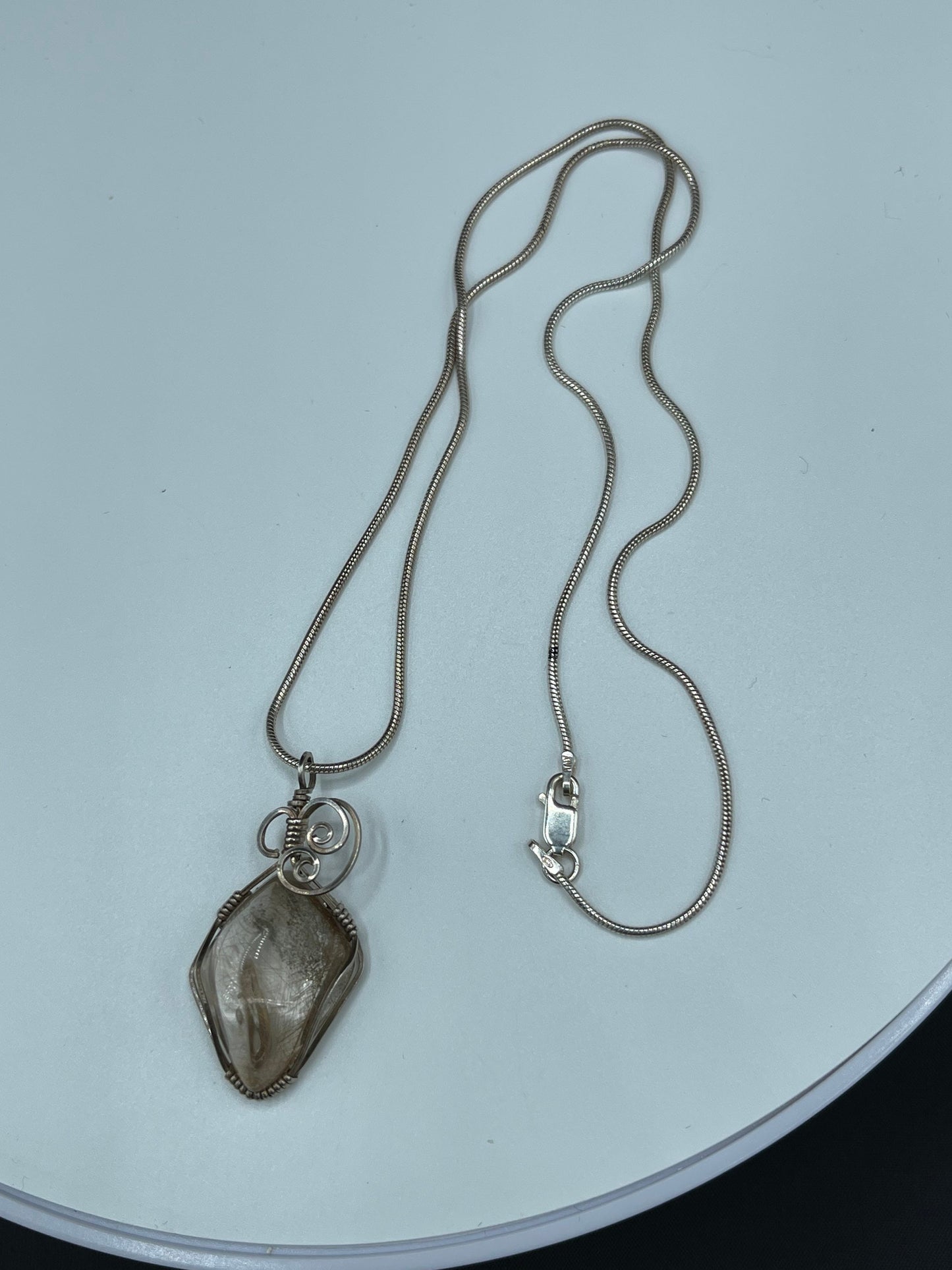Rutile Quartz Sterling Silver Wire Wrapped Pendant & Necklace