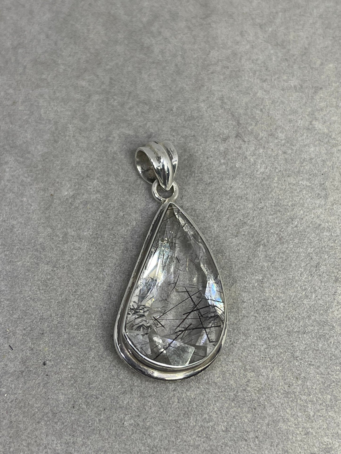 Pear Rutile Quartz Sterling Silver Pendant