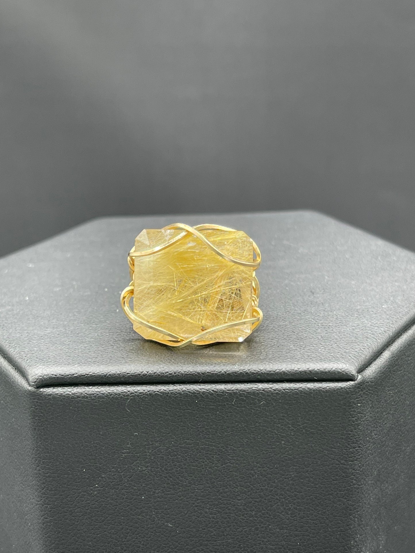 Natural 44 Carat Rutile Quartz 14k Gold Filled Wire Wrapped Handmade Ring (Size 7)