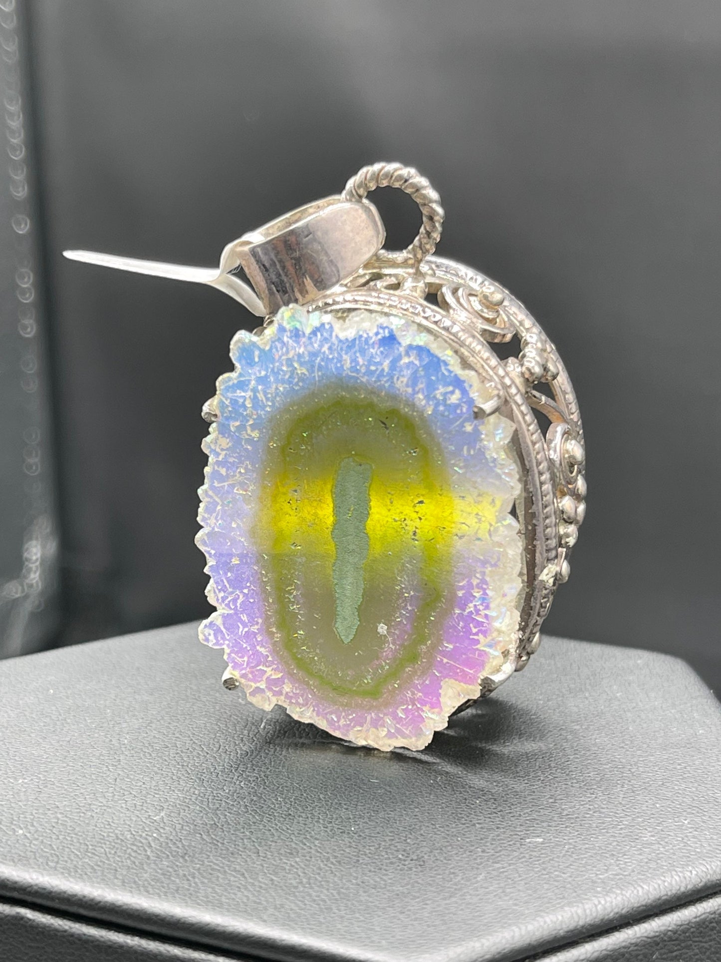 Druzy Quartz Color Shifting Sterling Silver Pendant