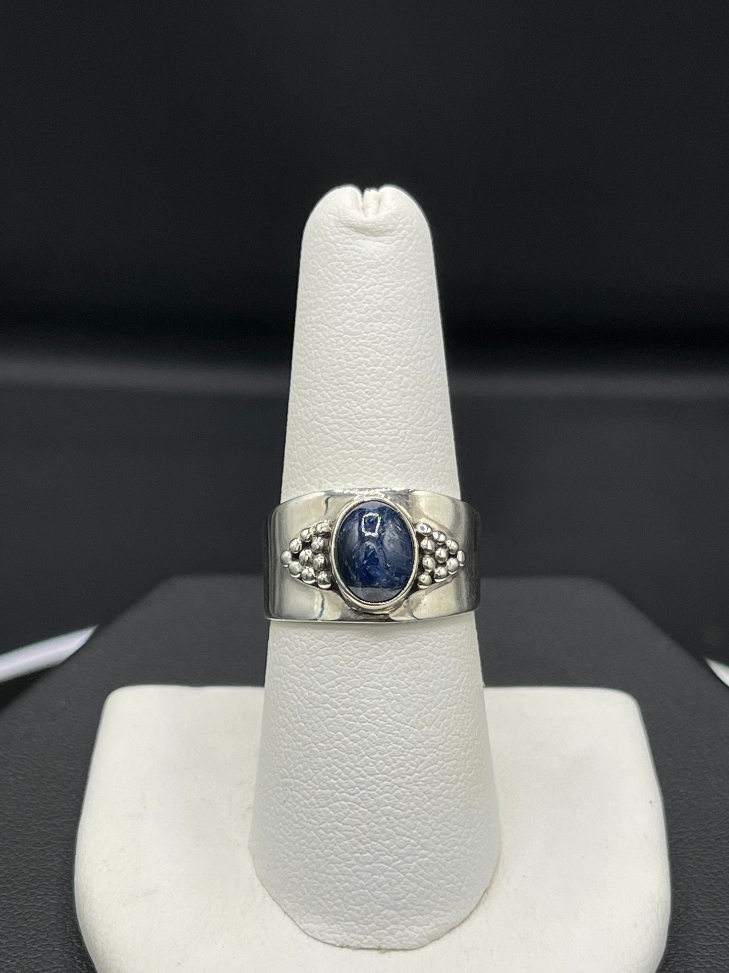 Natural Cabochon Lapis Lazuli Sterling Silver Cigar Ring (Size 7.75)