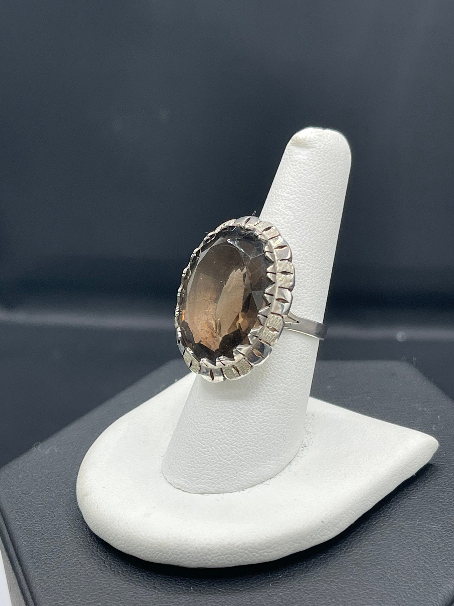 Oval Smokey Quartz Sterling Silver Ring (Size 7.5)