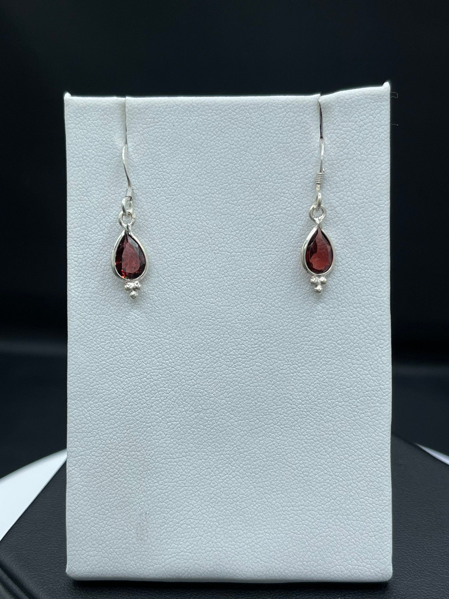 Handmade Garnet Pear Cut Sterling Silver Dangle Earrings
