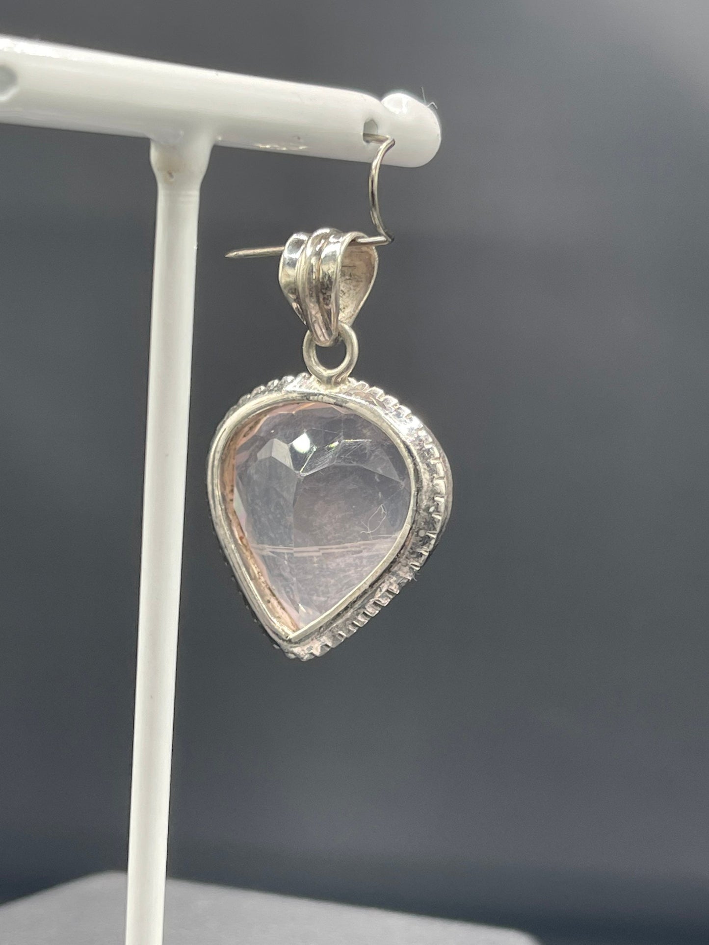 19 Carat Natural Rose Quartz Trillion Cut Sterling Silver Pendant