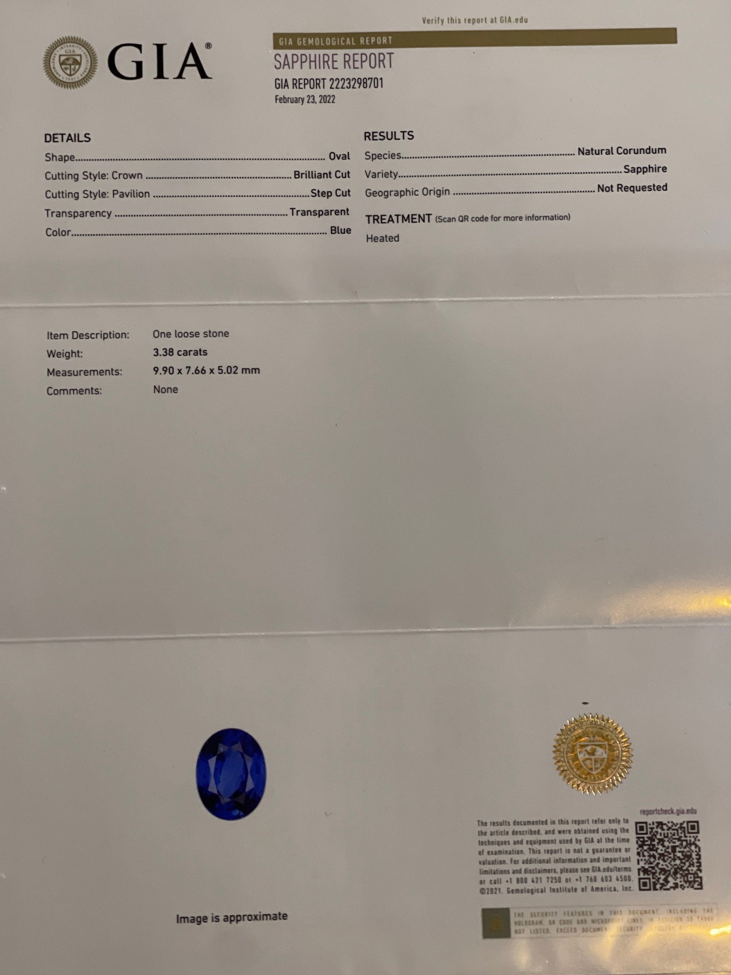 GIA Certified Tiffany & Co. 3.38 CT Blue Sapphire And 1.83 CT Diamond 18K Gold Ring (Size 7)