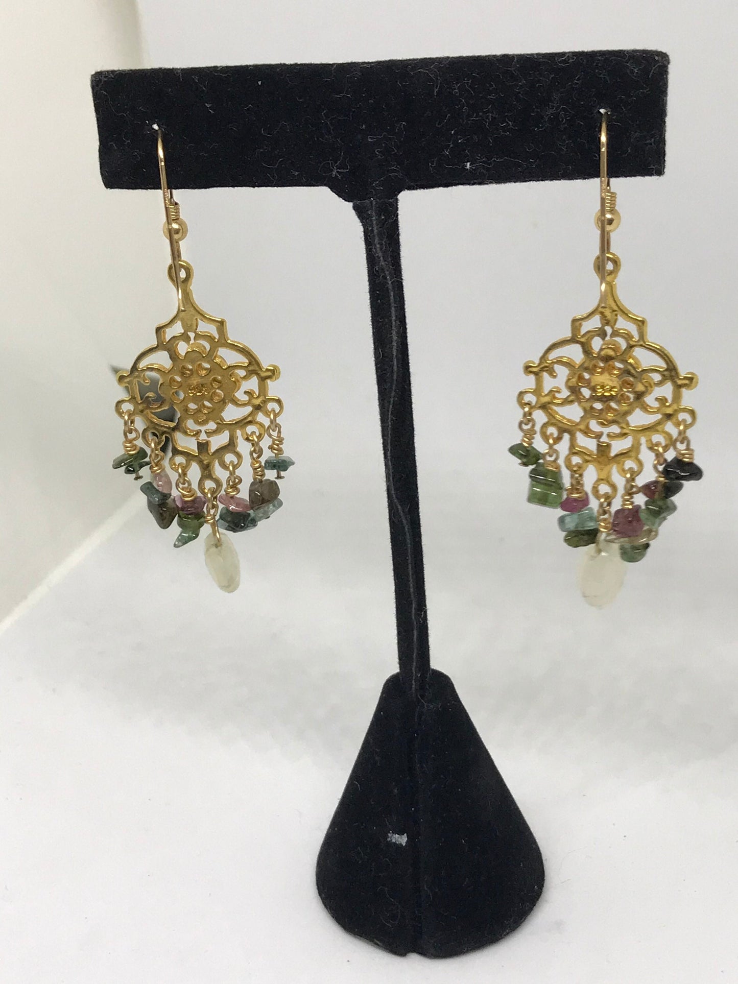 Natural Tourmaline Sterling Silver Vermeil Dangle Earrings