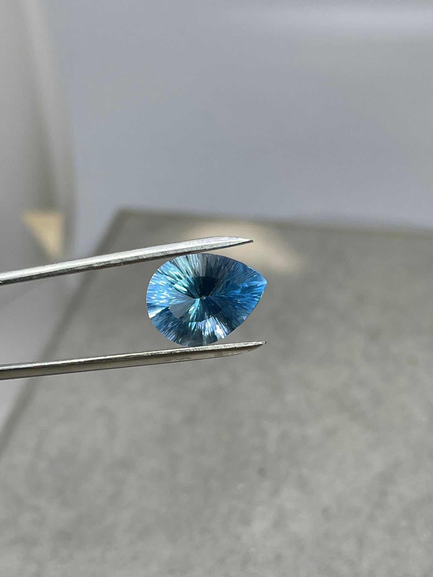 Laser Concave Cut Swiss Blue Topaz 16x12x8 Pear Cut Loose Gemstone