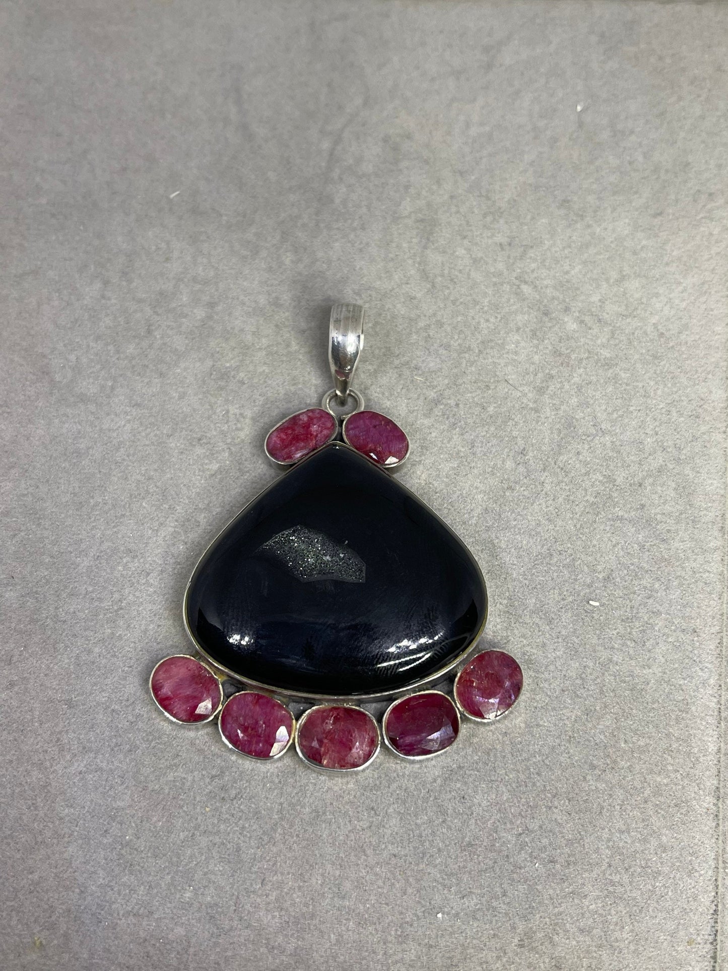 Natural Druzy Quartz & Ruby Sterling Silver Pendant