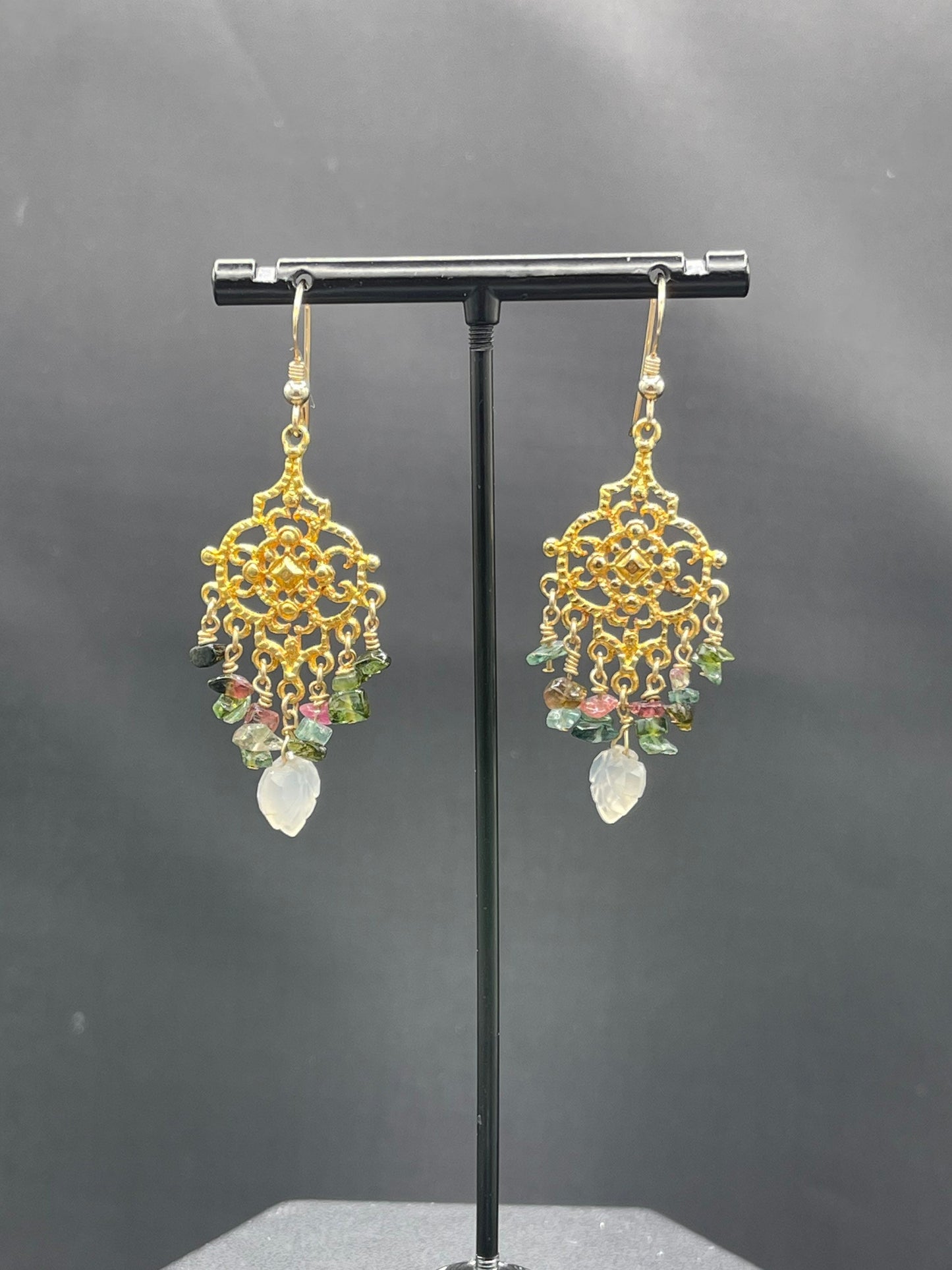 Natural Tourmaline Sterling Silver Vermeil Dangle Earrings