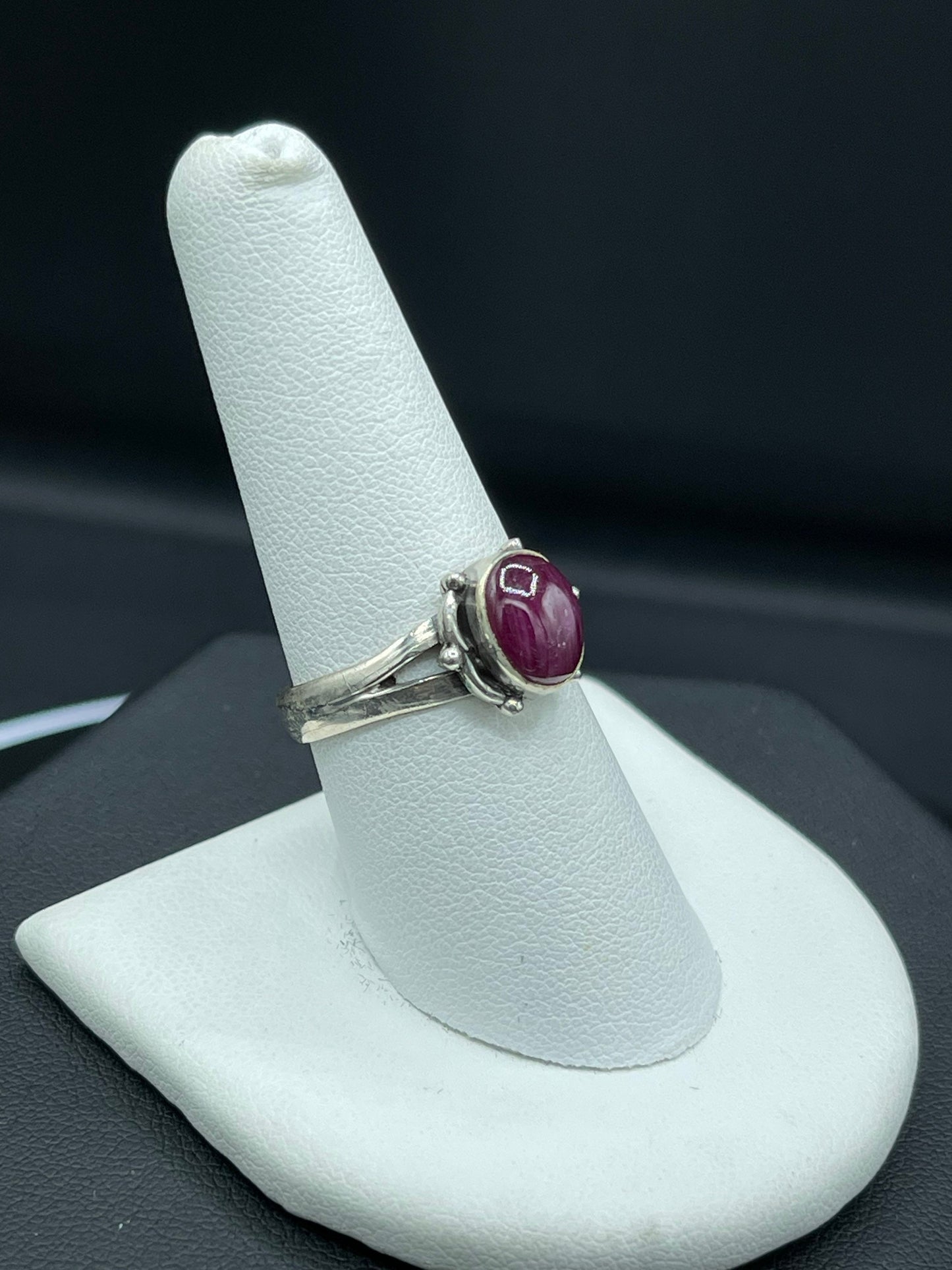 Natural Ruby Cabochon Sterling Silver Ring (Size 8.5)