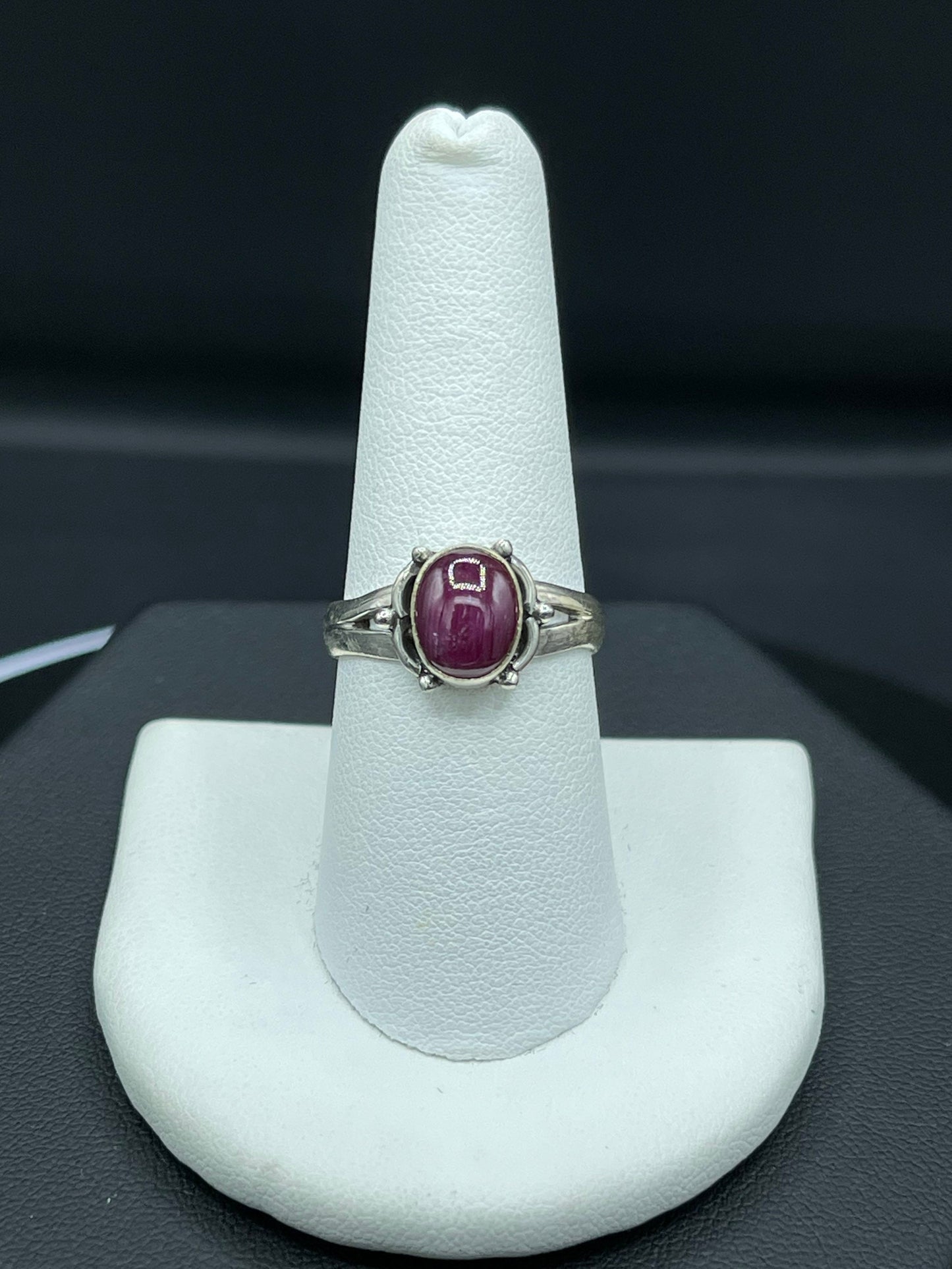Natural Ruby Cabochon Sterling Silver Ring (Size 8.5)
