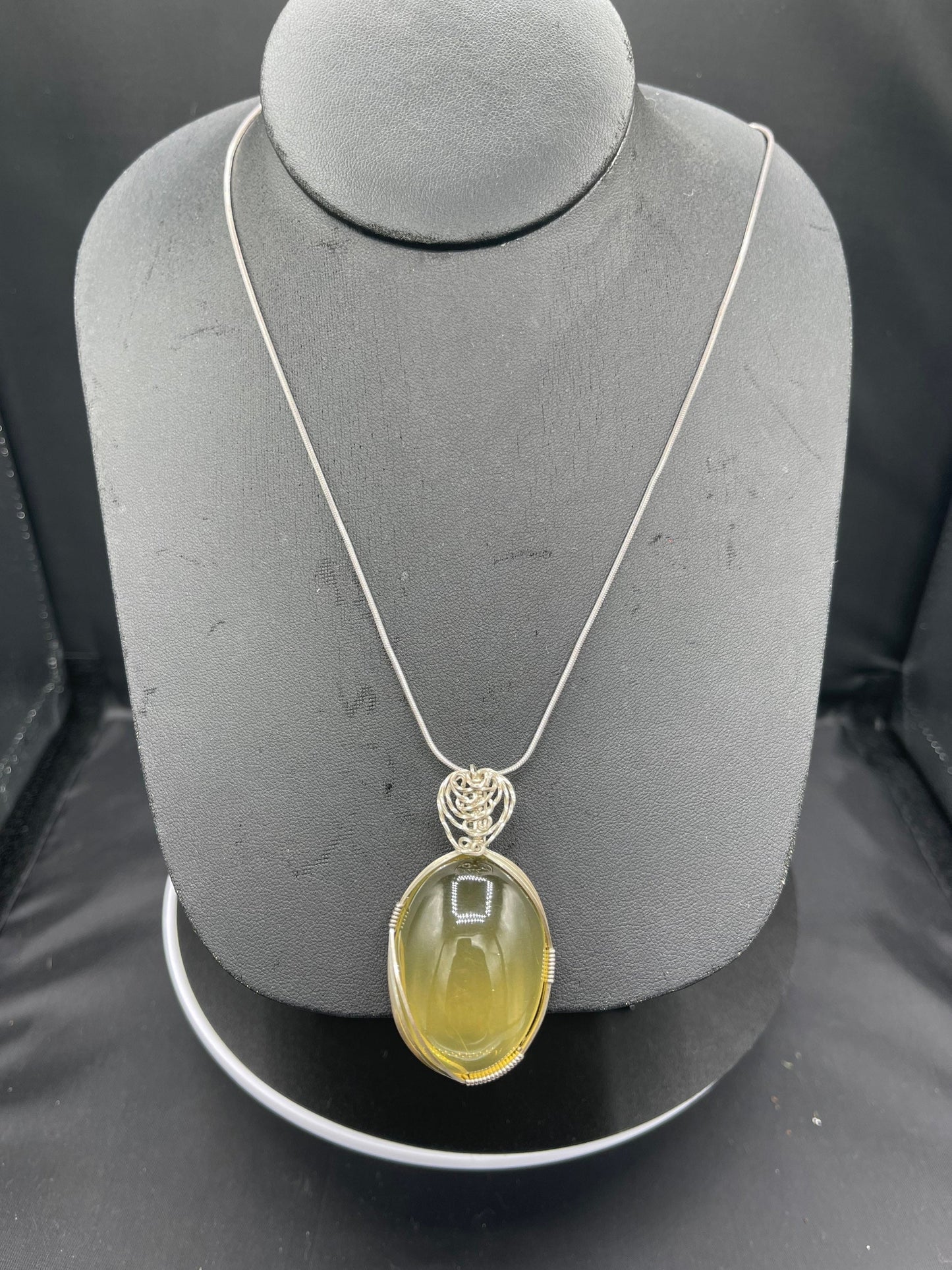 Natural Ouro Verde Quartz Sterling Silver Wire Wrapped Pendant & Necklace