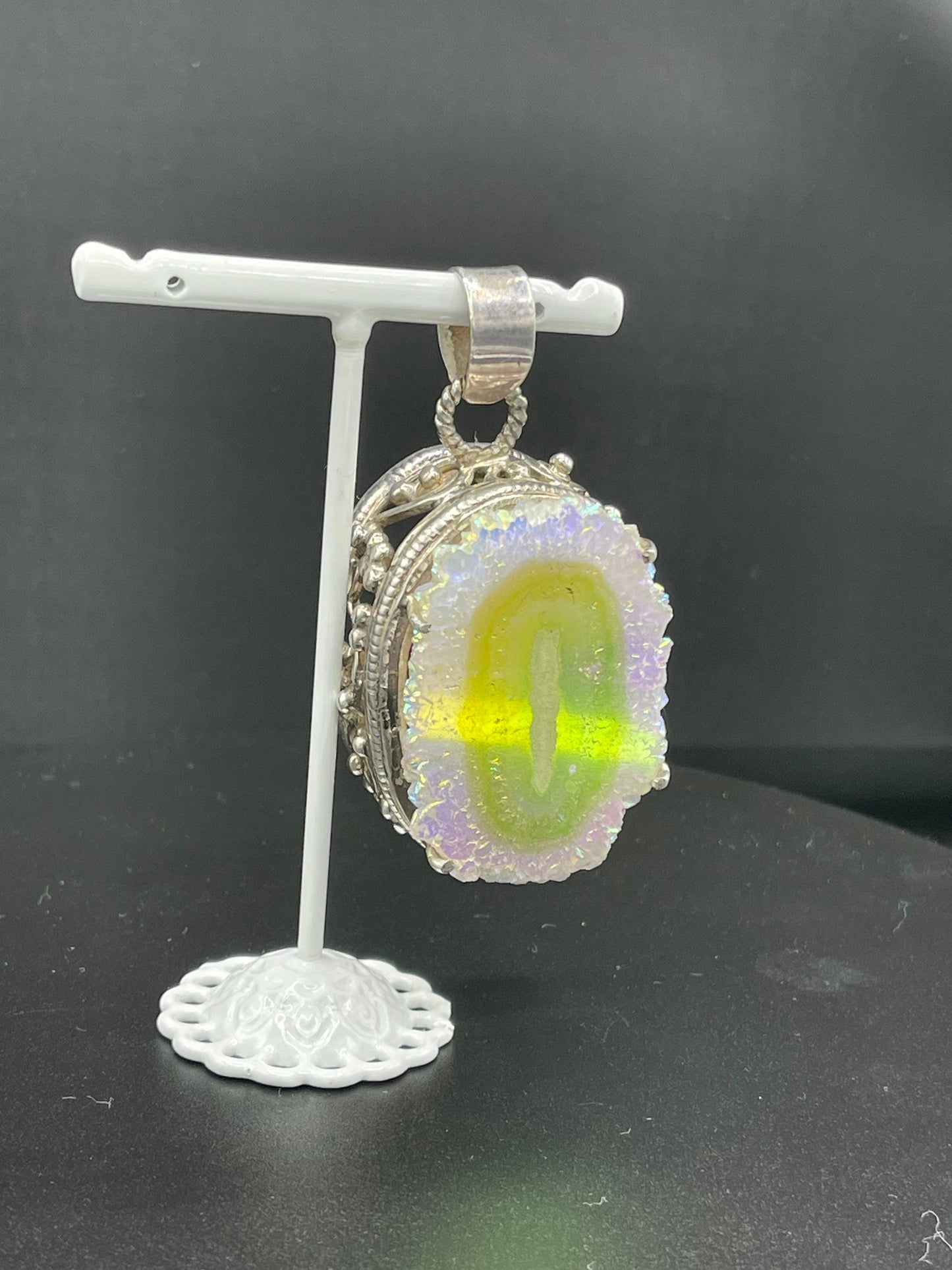 Druzy Quartz Color Shifting Sterling Silver Pendant