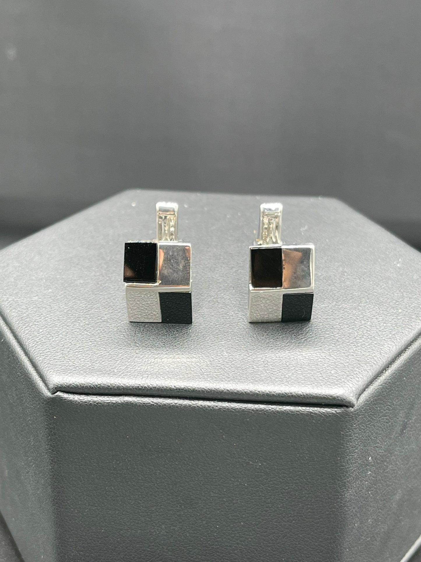 Natural Onyx Sterling Silver Square Cufflinks