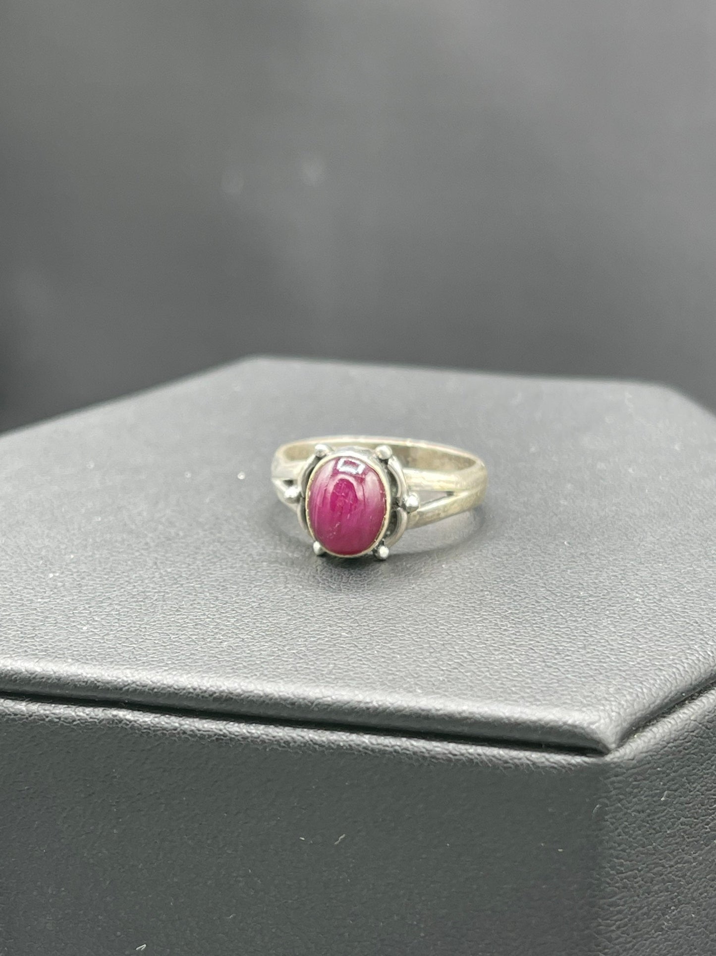 Natural Ruby Cabochon Sterling Silver Ring (Size 8.5)