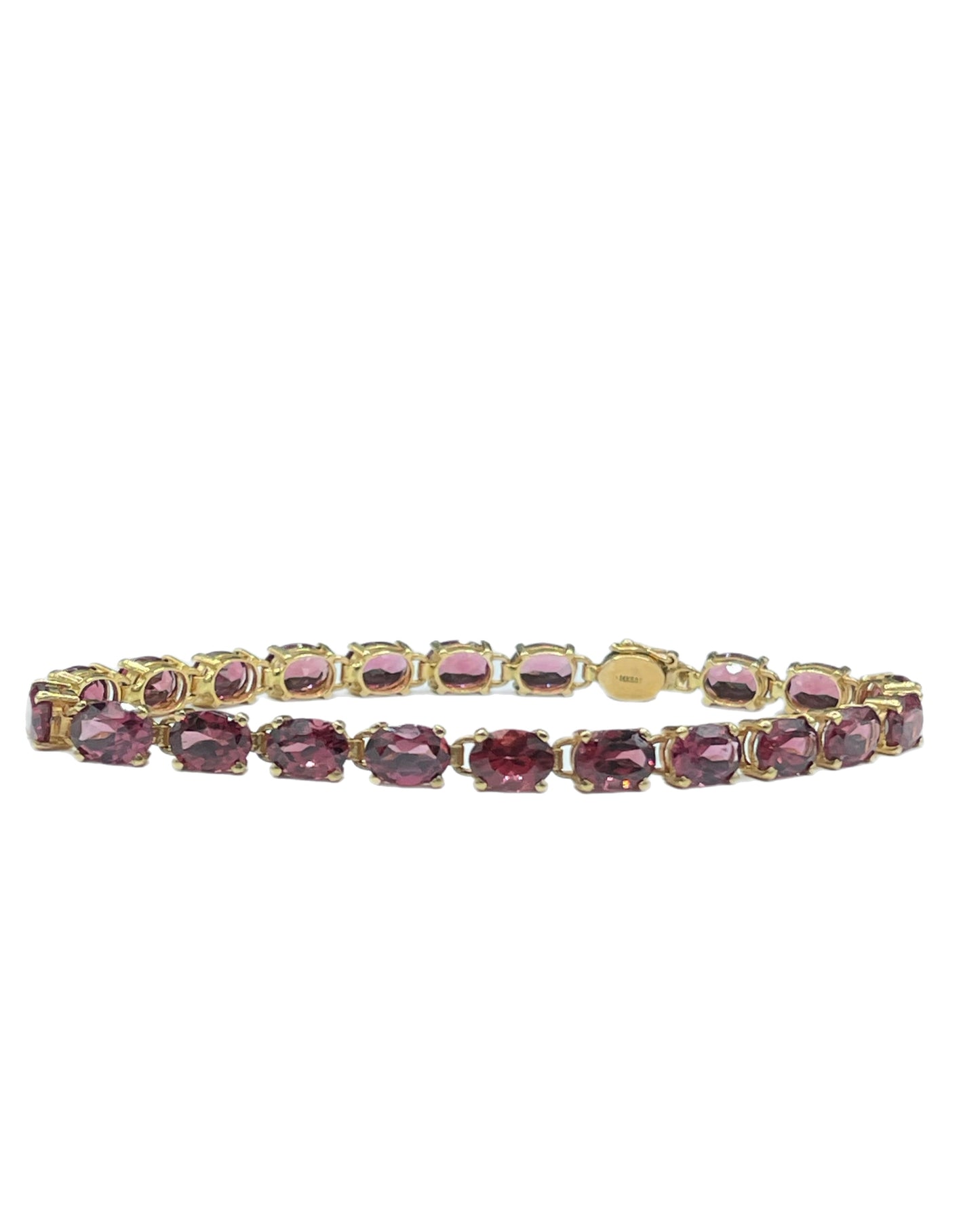 Natural Rhodolite Garnet 14k Yellow Gold Tennis Bracelet