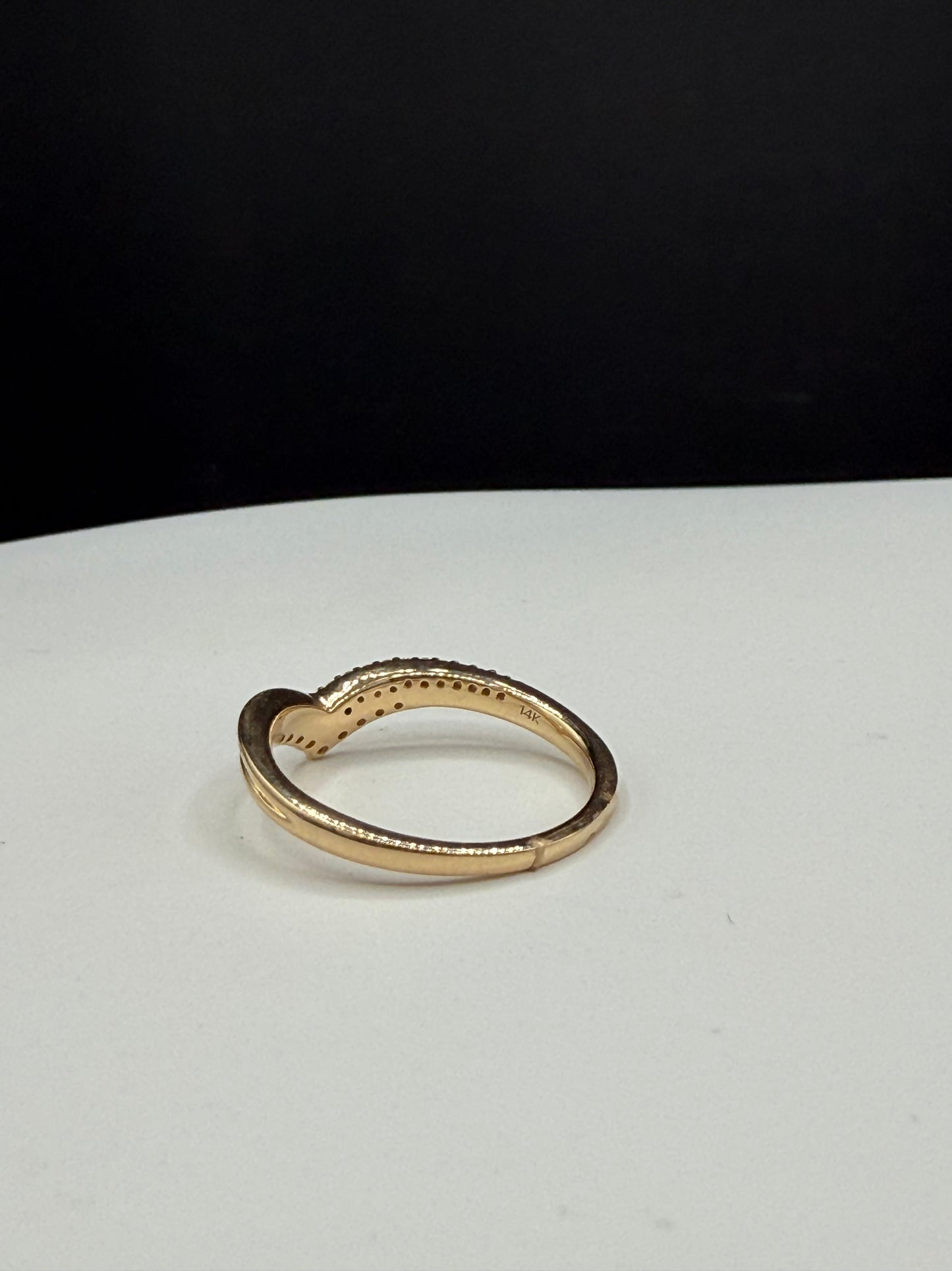 Natural Diamond 14k Yellow Gold Chevron Ring | Petite Designer Stacking Band | Size 7 | Dainty Gold Ring