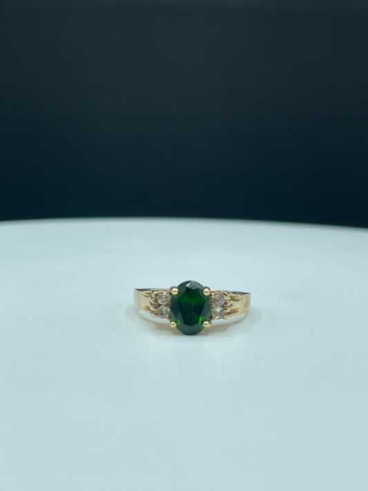 2.30 Carat Natural Chrome Diopside & Diamond 14k Yellow Gold Ring (Size 6.25)