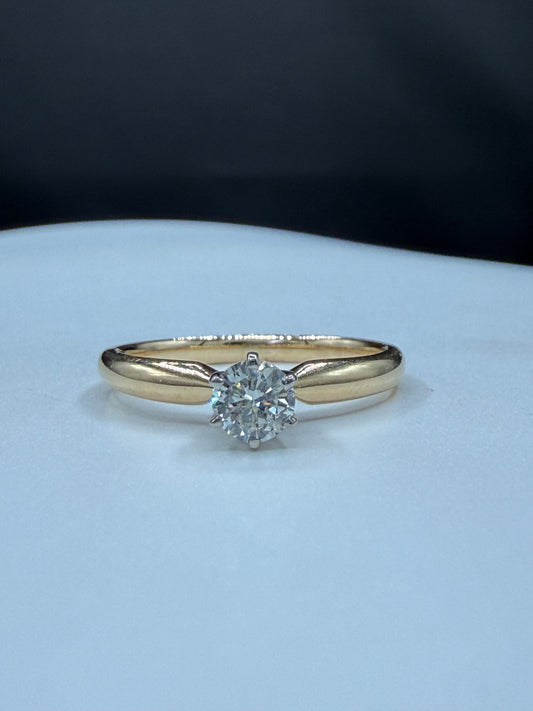 0.30ct Natural Diamond 14K Yellow & White Gold Solitaire Engagement Ring Size 7