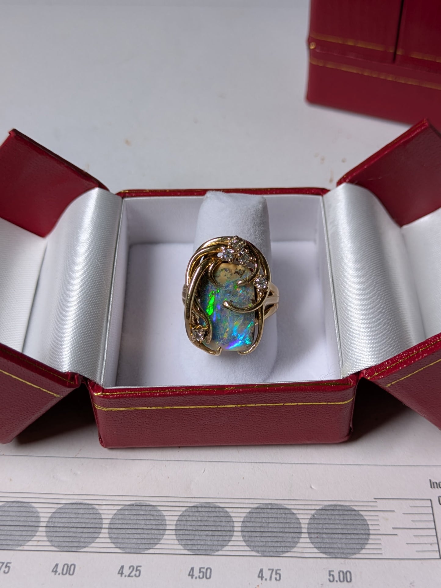 Natural Boulder Opal & Diamond 14k Yellow Gold Statement Ring (Size 7.25)