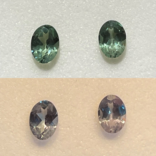 Natural Color Change Alexandrite Matching Loose Gemstones 1.30 Carats Oval Cut Green to Violet India