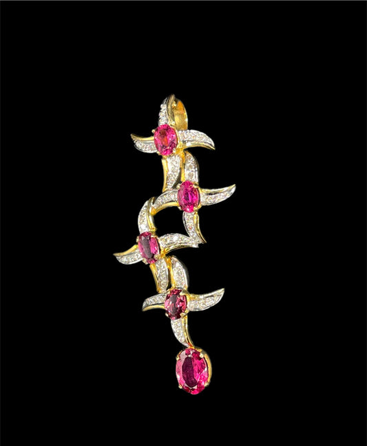 Natural 4.55 Carat Rubellite Tourmaline & Diamond 18k Yellow + White Gold Pendant