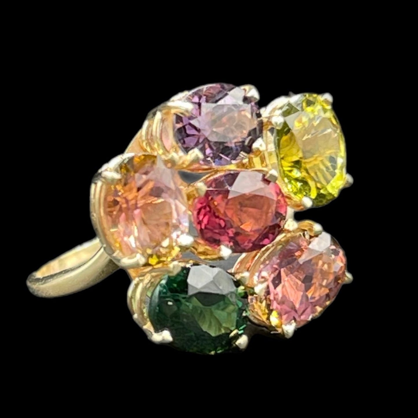 Natural Multi Color Tourmaline 14k Yellow Gold Ring (Size 6.5)