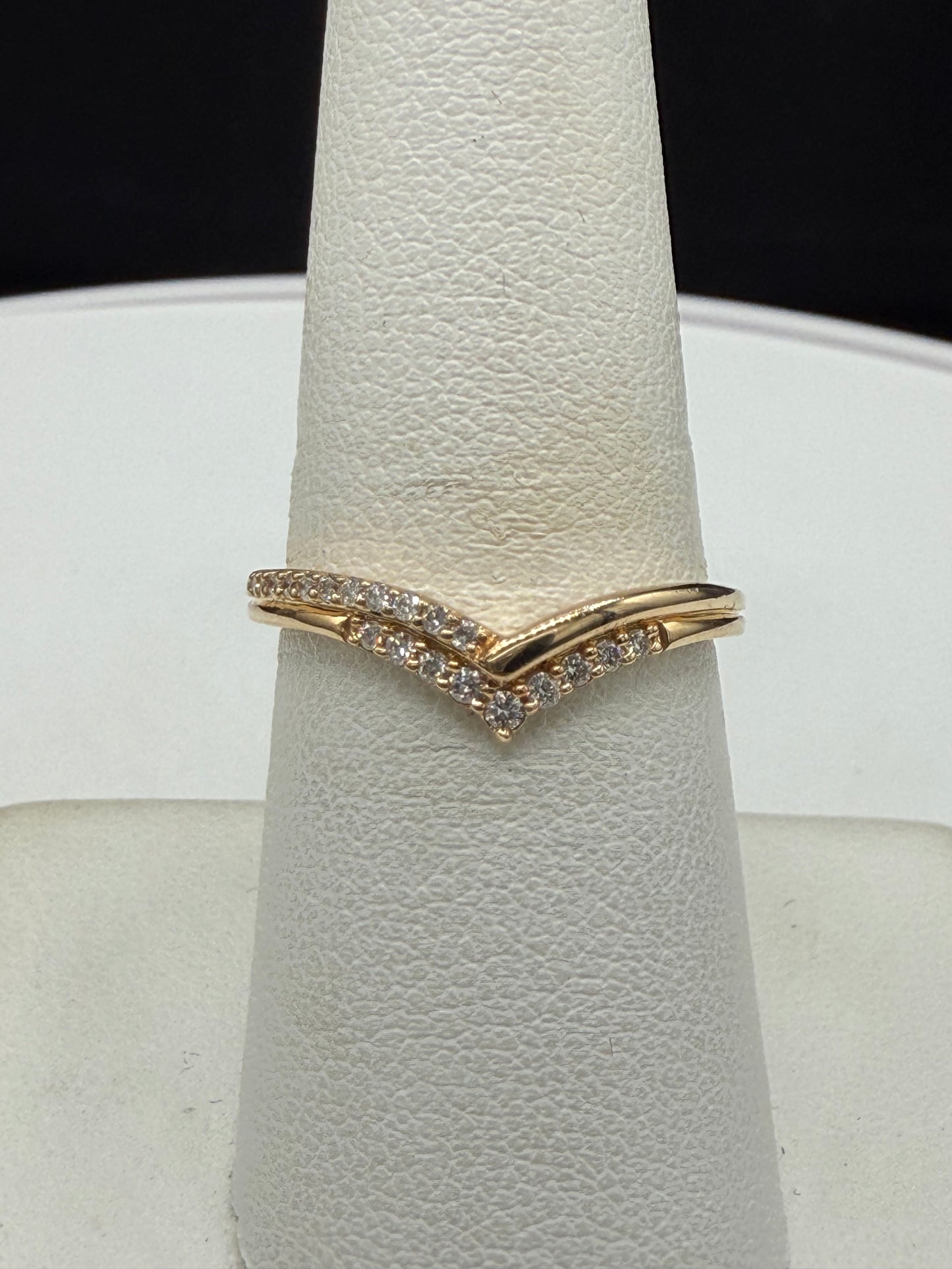 Natural Diamond 14k Yellow Gold Chevron Ring | Petite Designer Stacking Band | Size 7 | Dainty Gold Ring