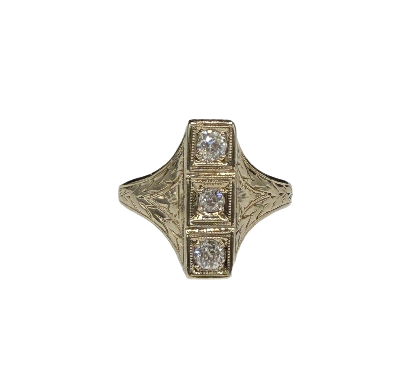 Antique Art Deco Natural Diamond 14K White Gold Ring | Size 5.75 | 1930s Vintage Jewelry