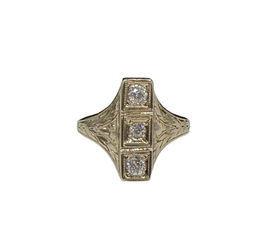 Antique Art Deco Natural Diamond 14K White Gold Ring | Size 5.75 | 1930s Vintage Jewelry