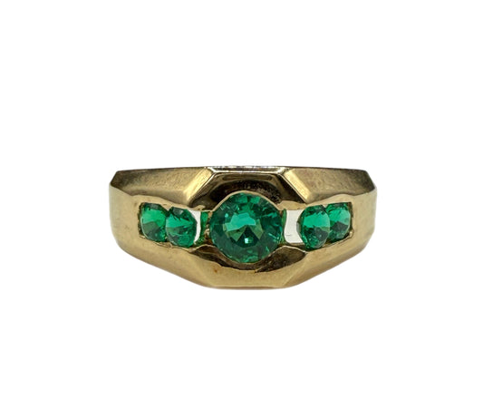 Natural Emerald 14k Yellow Gold Signet Ring (Size 9)